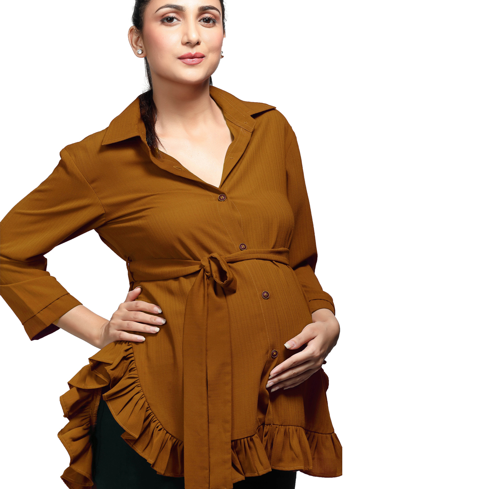 Rust Frilldetail Maternity Maternity Shirt - Red - Image 2