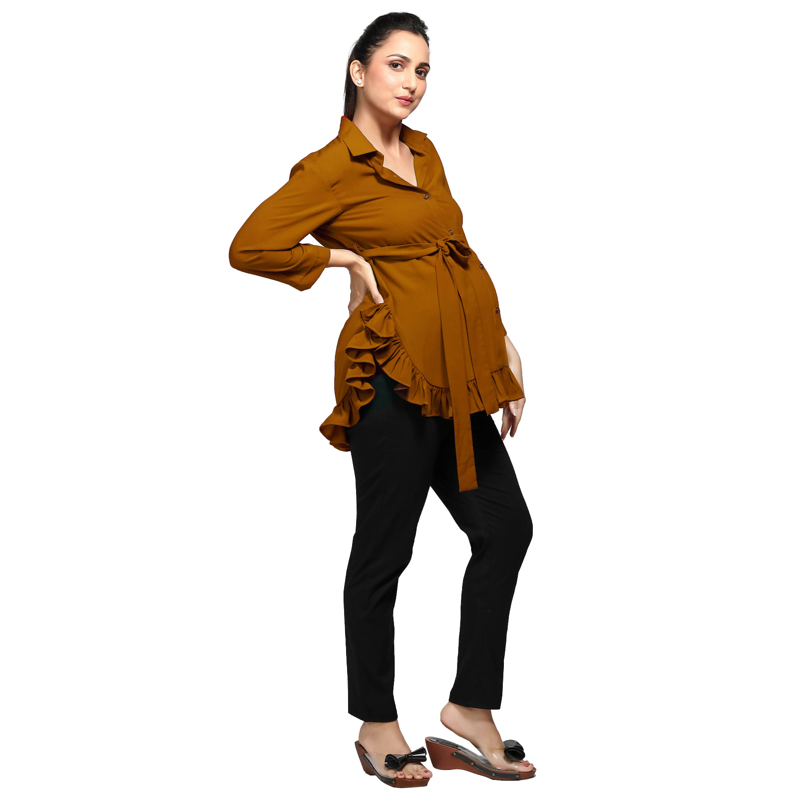 Rust Frilldetail Maternity Maternity Shirt - Red - Image 3