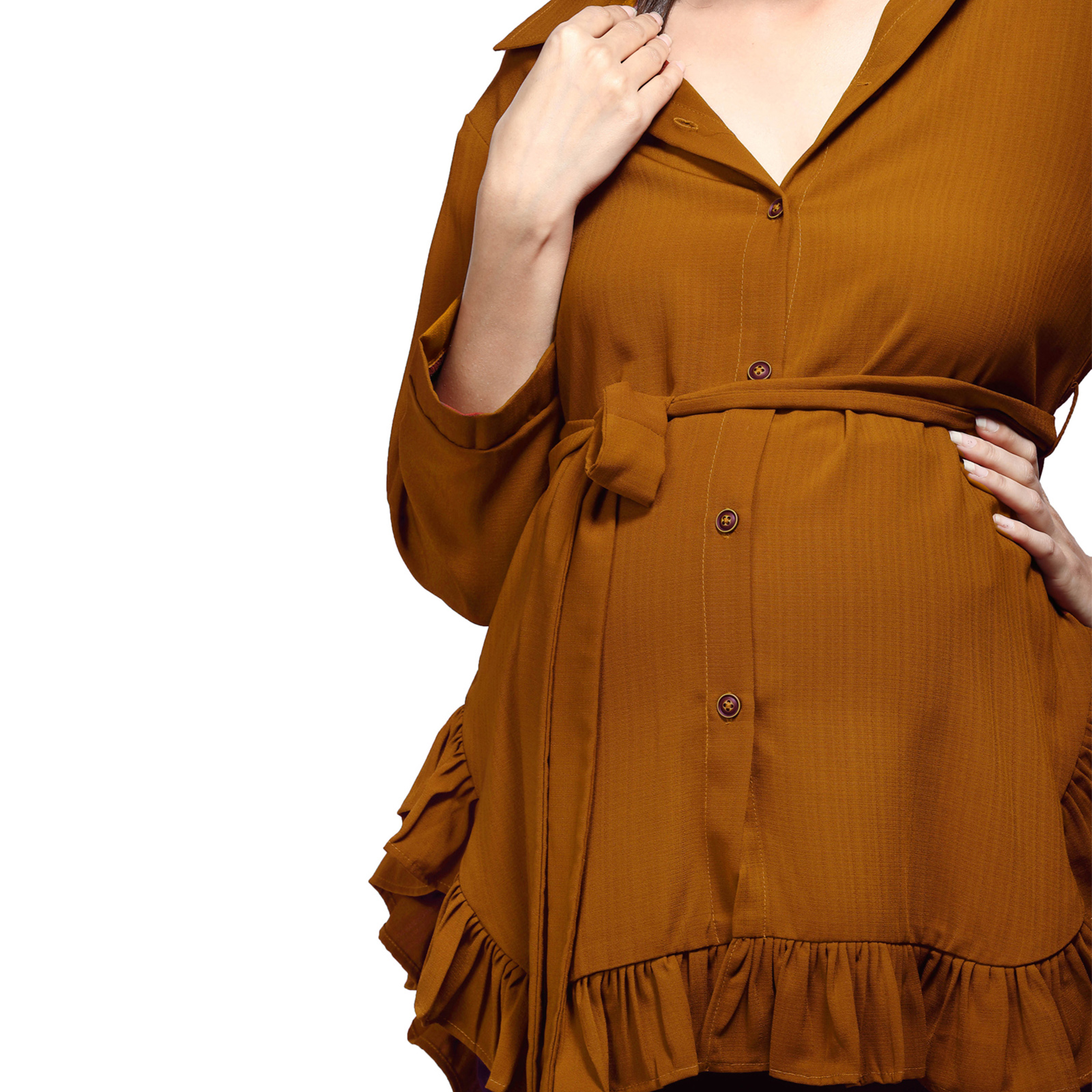 Rust Frilldetail Maternity Maternity Shirt - Red - Image 4