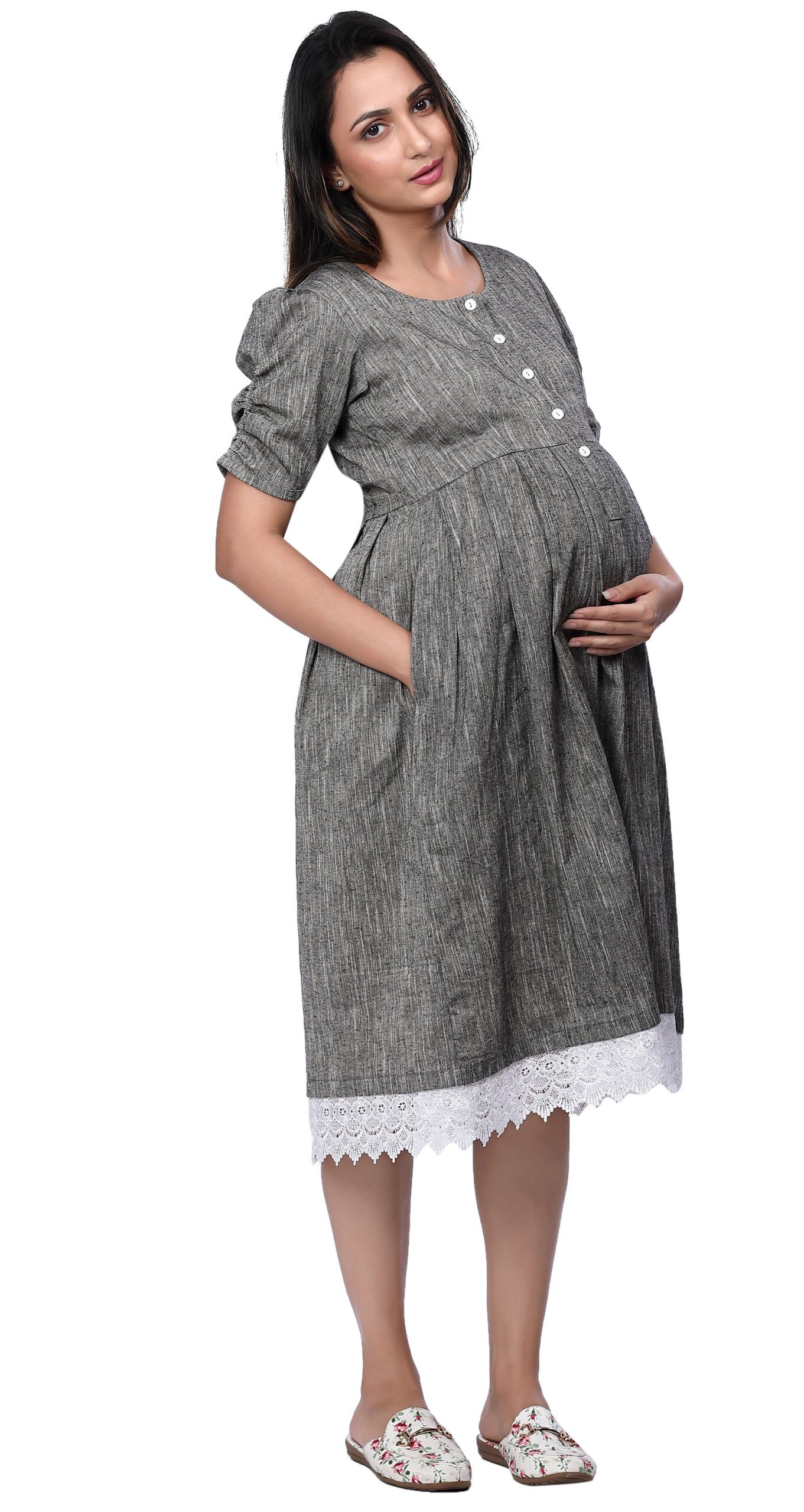 Grey South Cotton Maternity Dress - Black