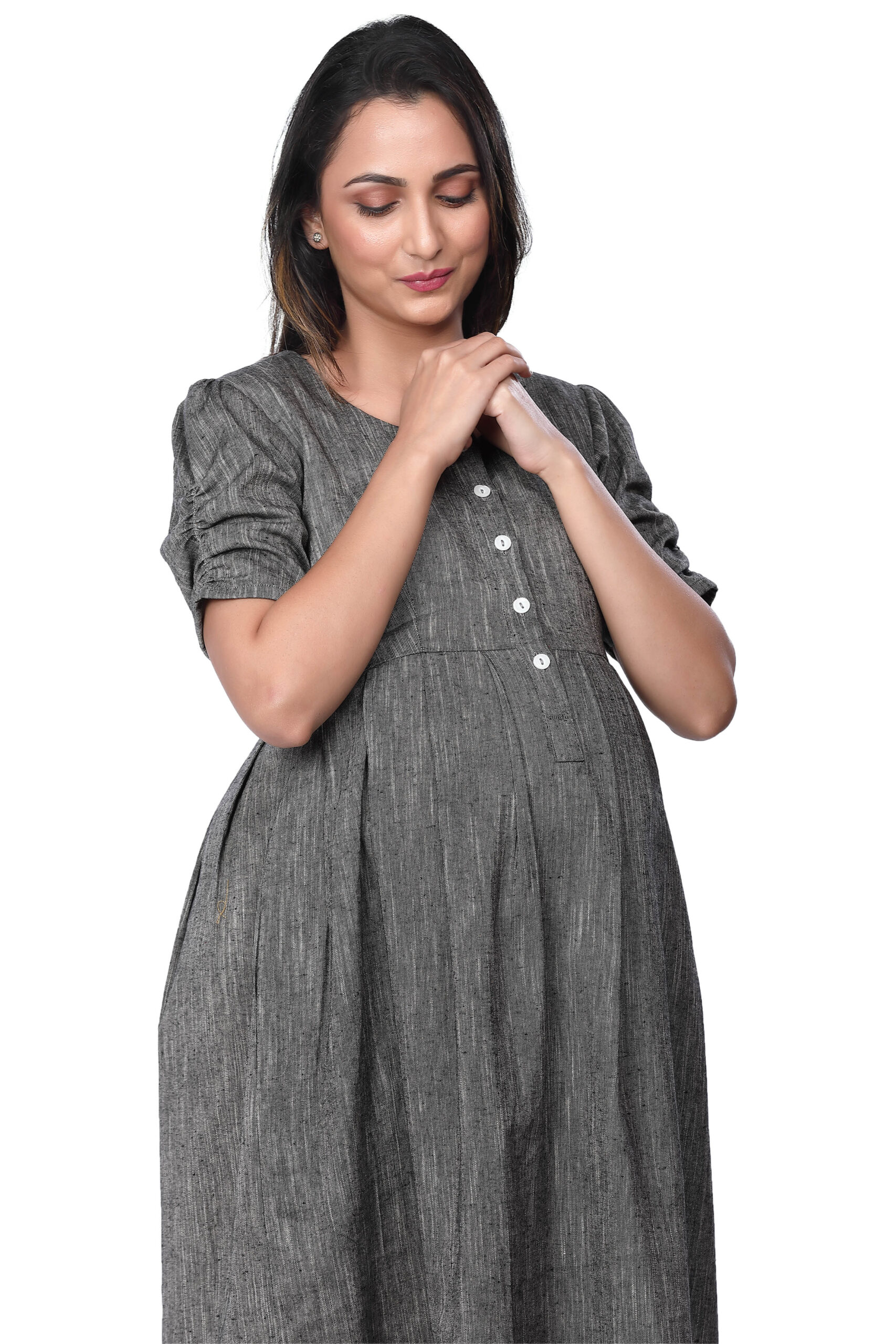 Grey South Cotton Maternity Dress - Black - Image 2