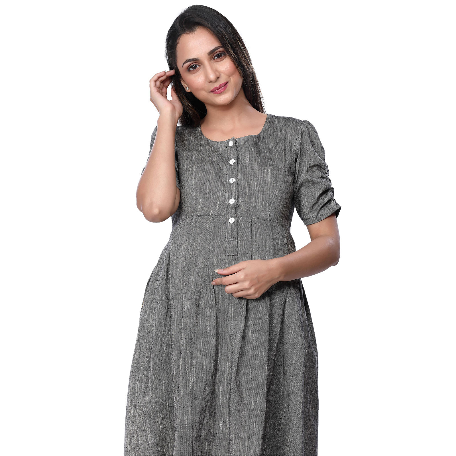 Grey South Cotton Maternity Dress - Black - Image 3
