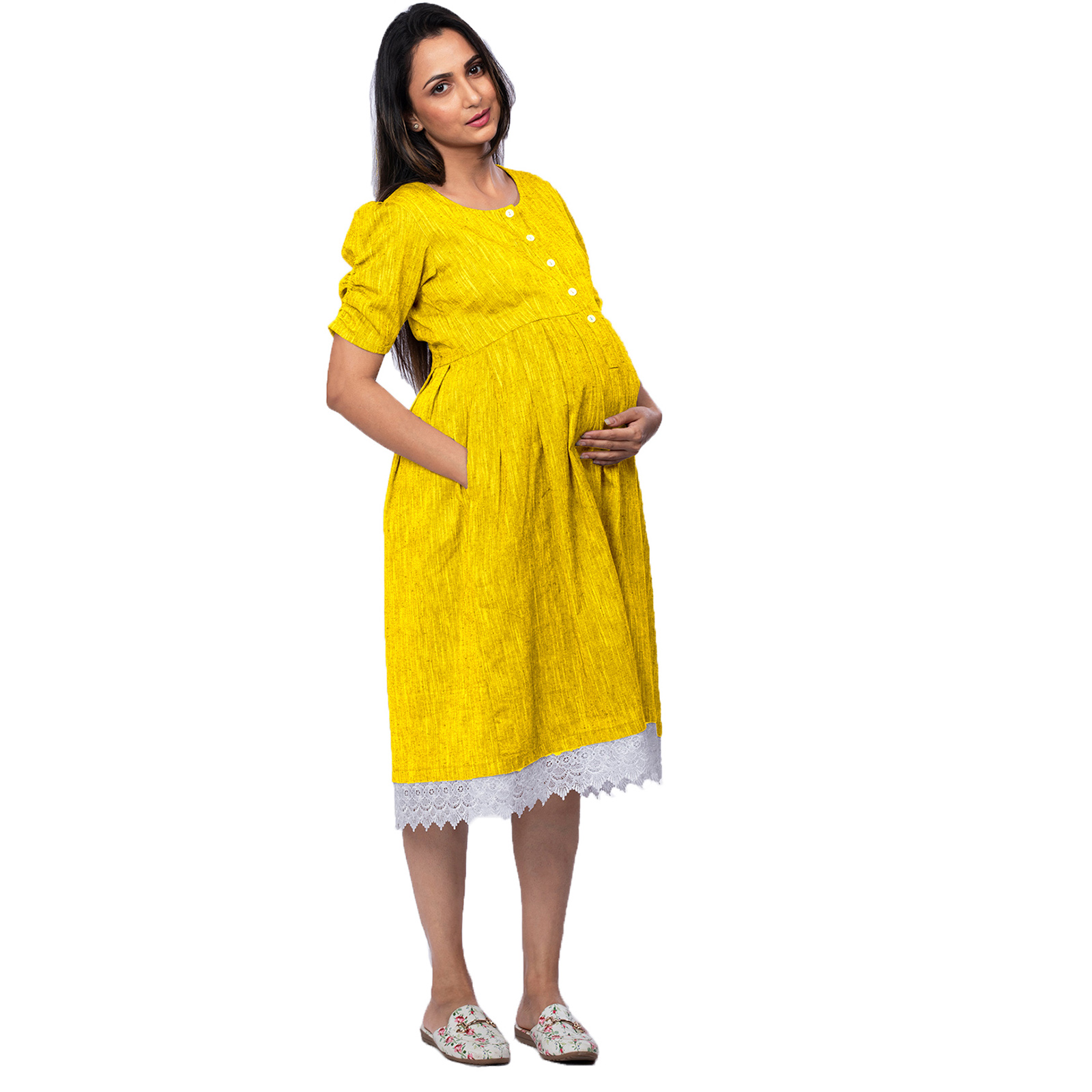 Yellow South Cotton Maternity Dress - Yellow