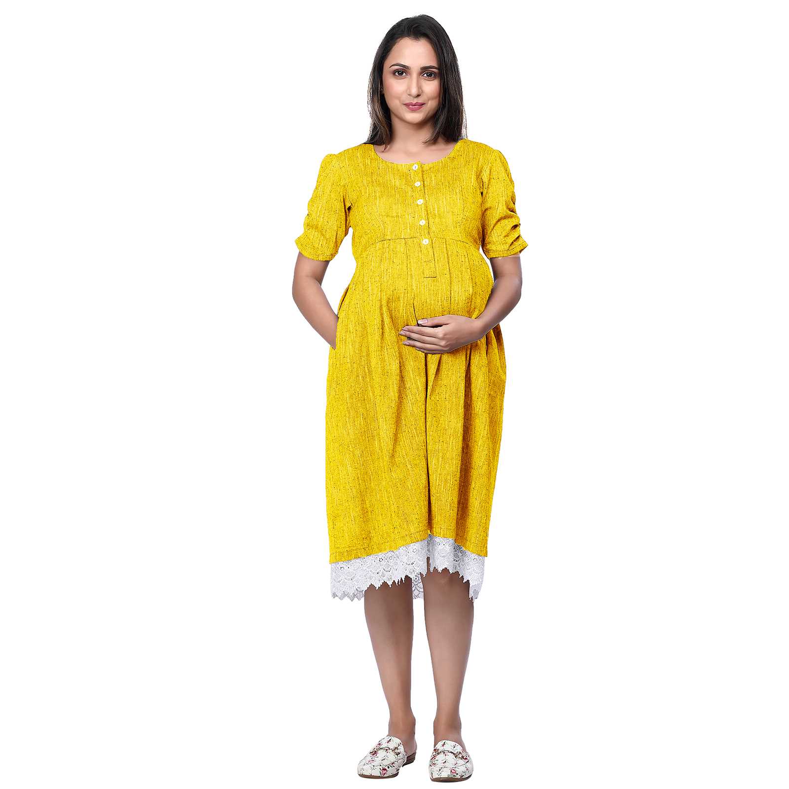 Yellow South Cotton Maternity Dress - Yellow - Image 2