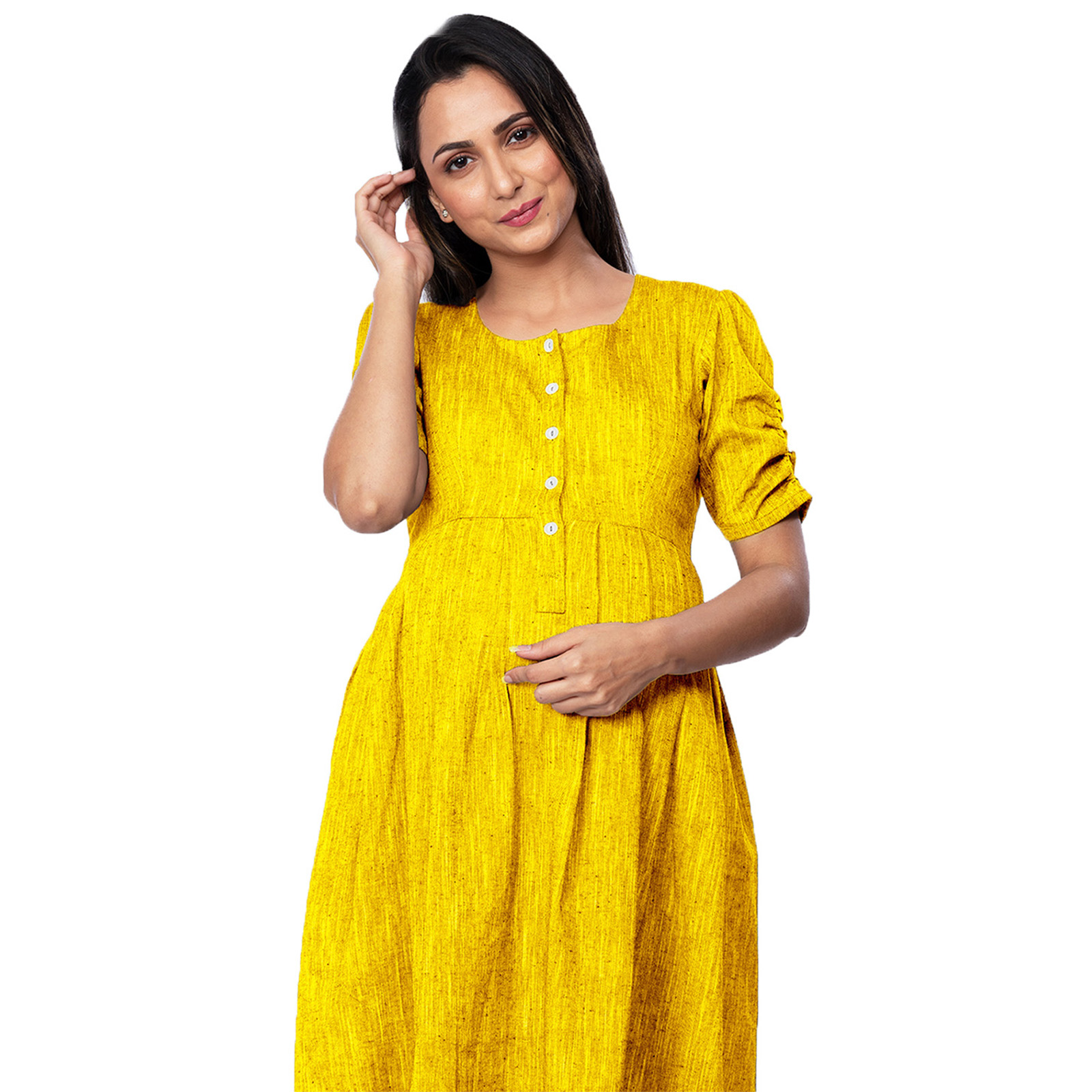 Yellow South Cotton Maternity Dress - Yellow - Image 3