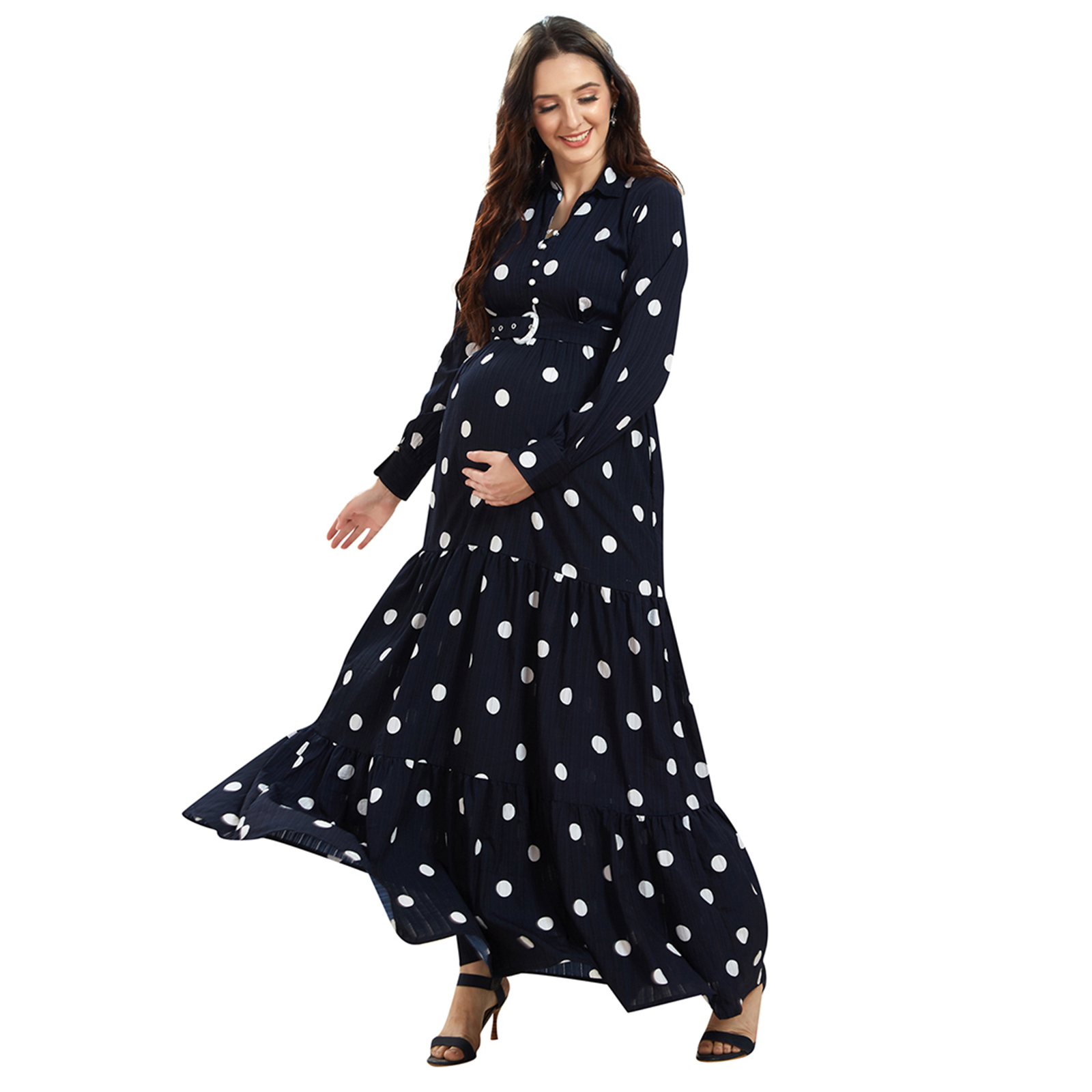 Navy Blue Polka Maternity Dress - Blue - Image 2