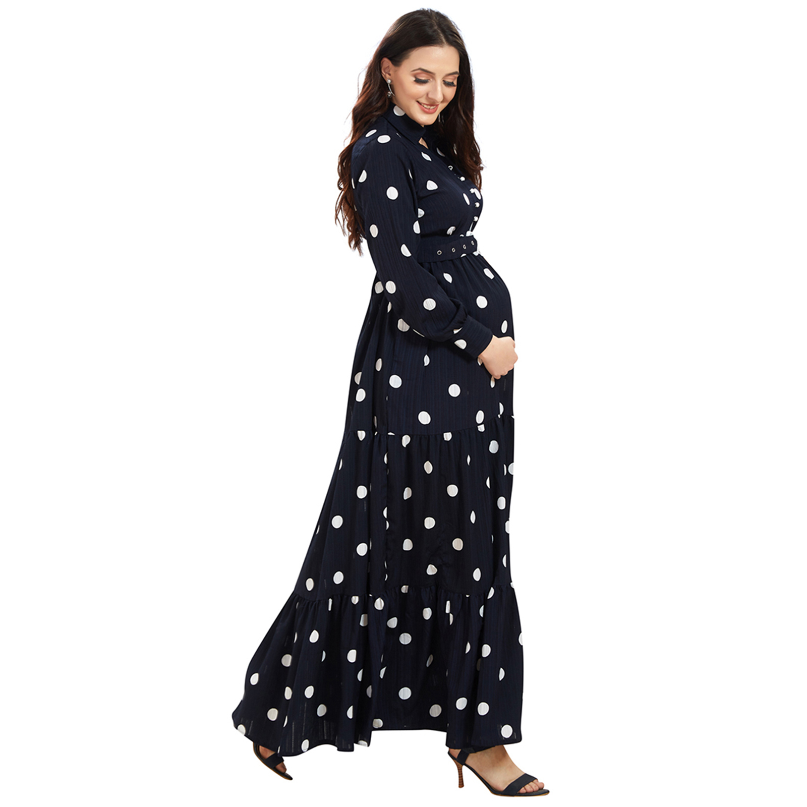 Navy Blue Polka Maternity Dress - Blue - Image 3
