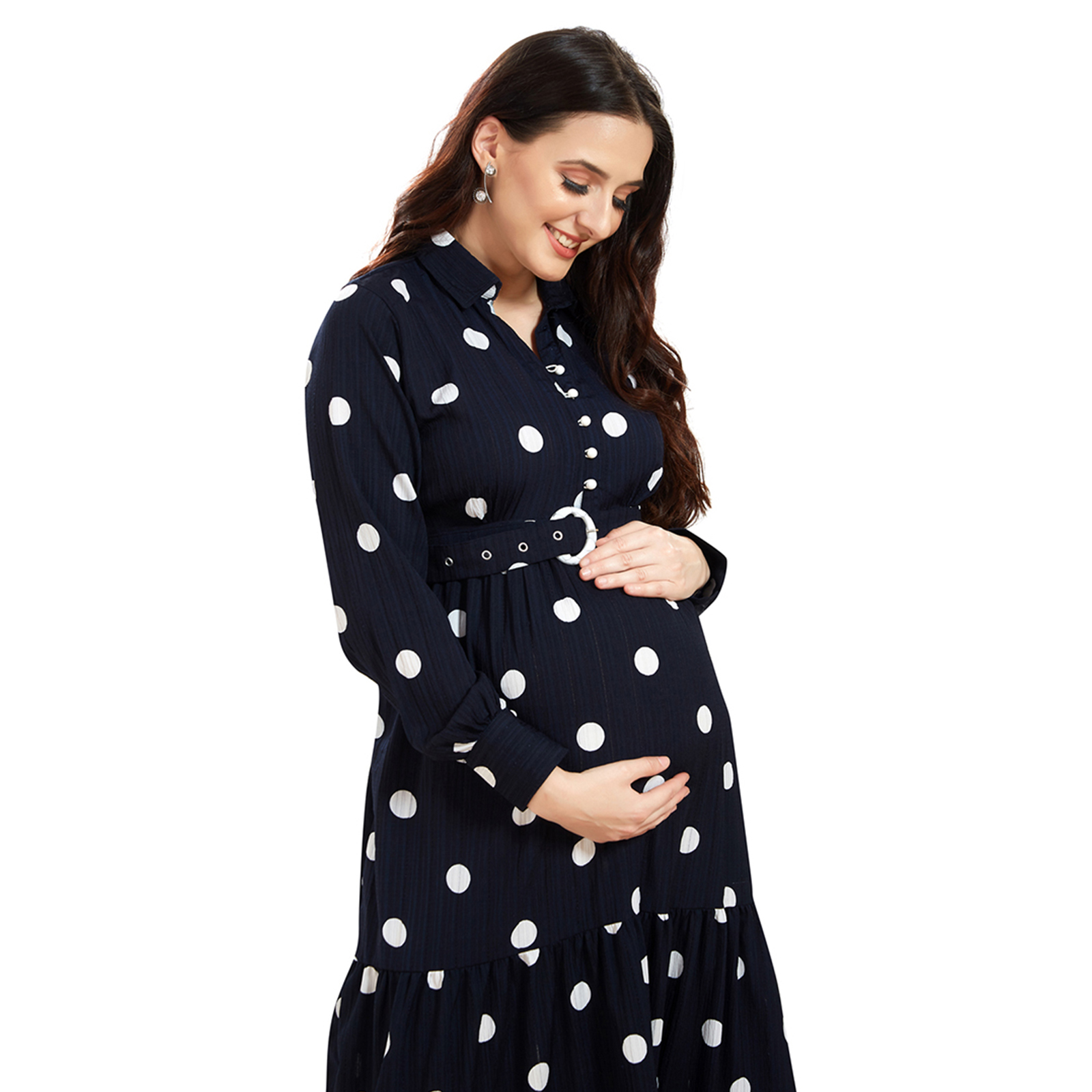 Navy Blue Polka Maternity Dress - Blue - Image 4