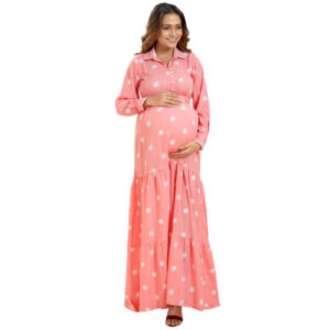 Pink Polka Print Maternity Dress - Pink