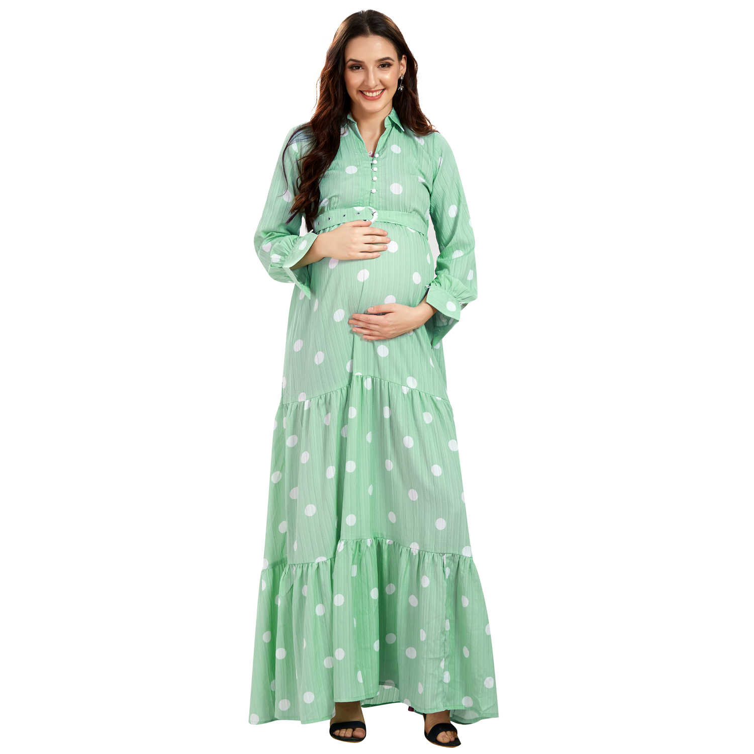 Pink Polka Print Maternity Dress - Pink