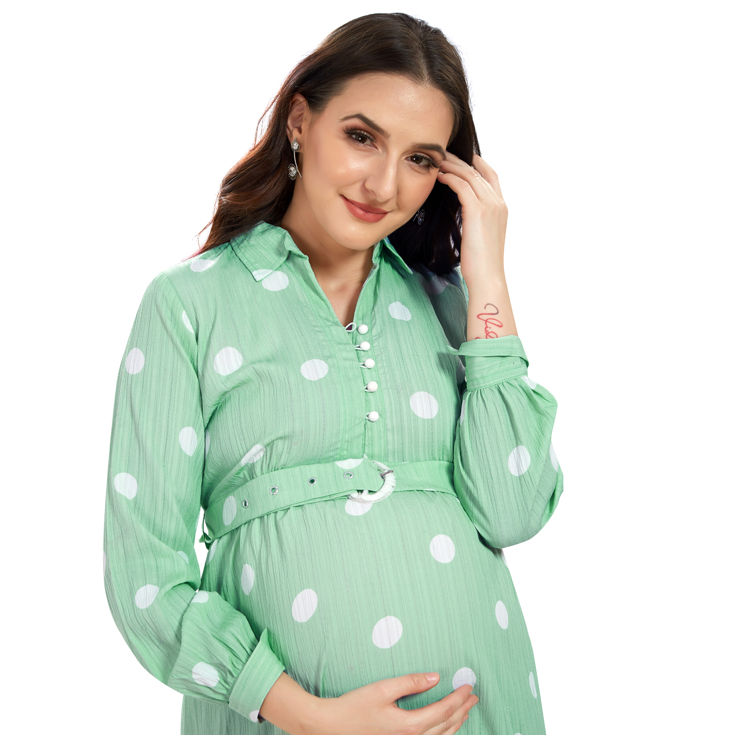Pink Polka Print Maternity Dress - Pink - Image 2