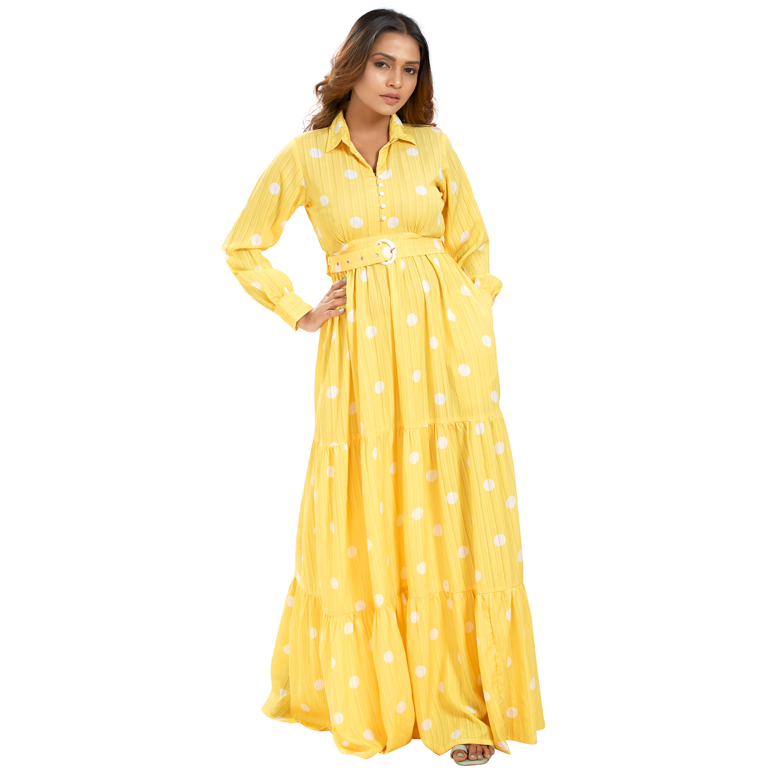 Yellow Polka Print Maternity Dress - Yellow