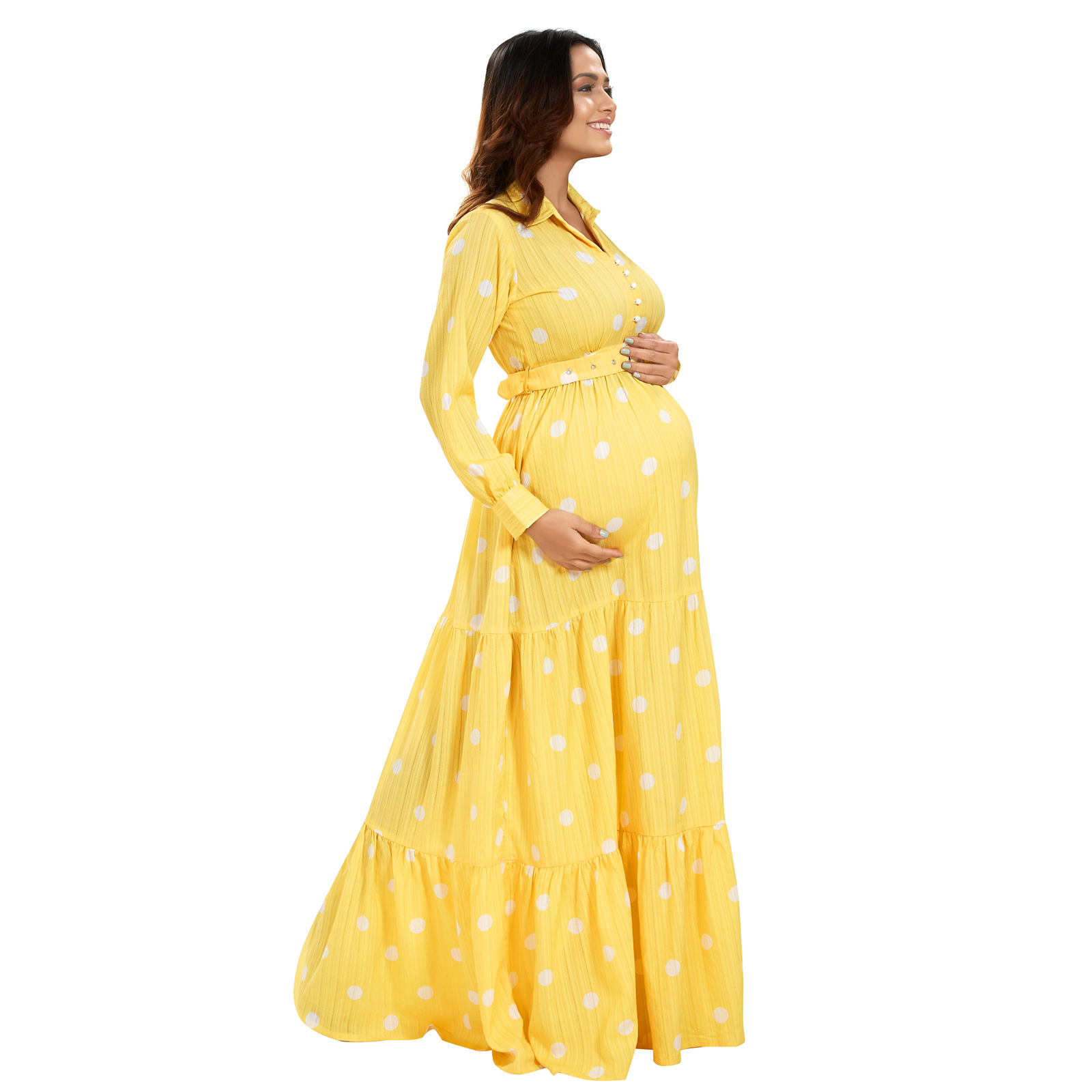 Yellow Polka Print Maternity Dress - Yellow - Image 2