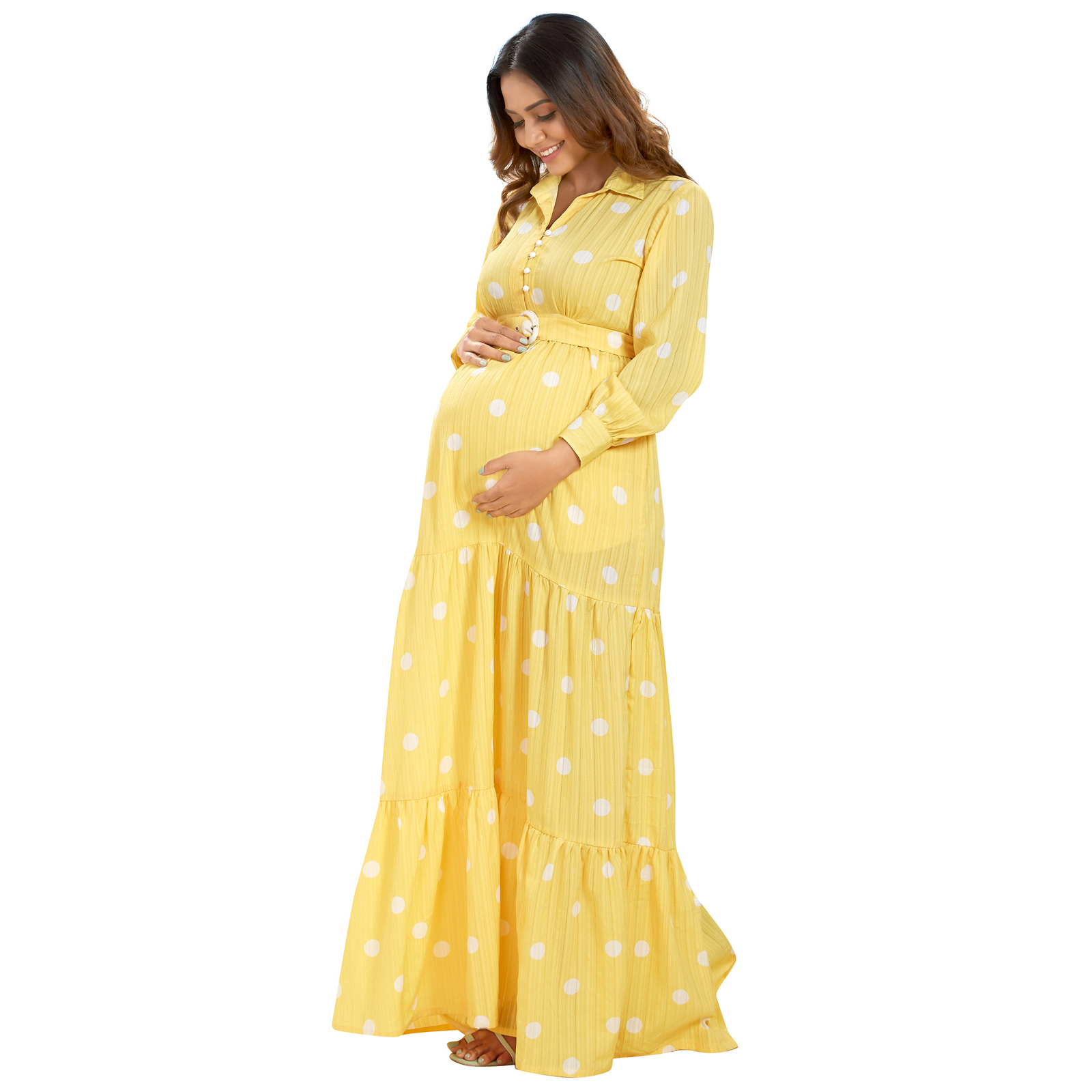Yellow Polka Print Maternity Dress - Yellow - Image 3