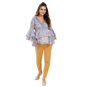 Floral Georgette Layered Maternity Top - Grey