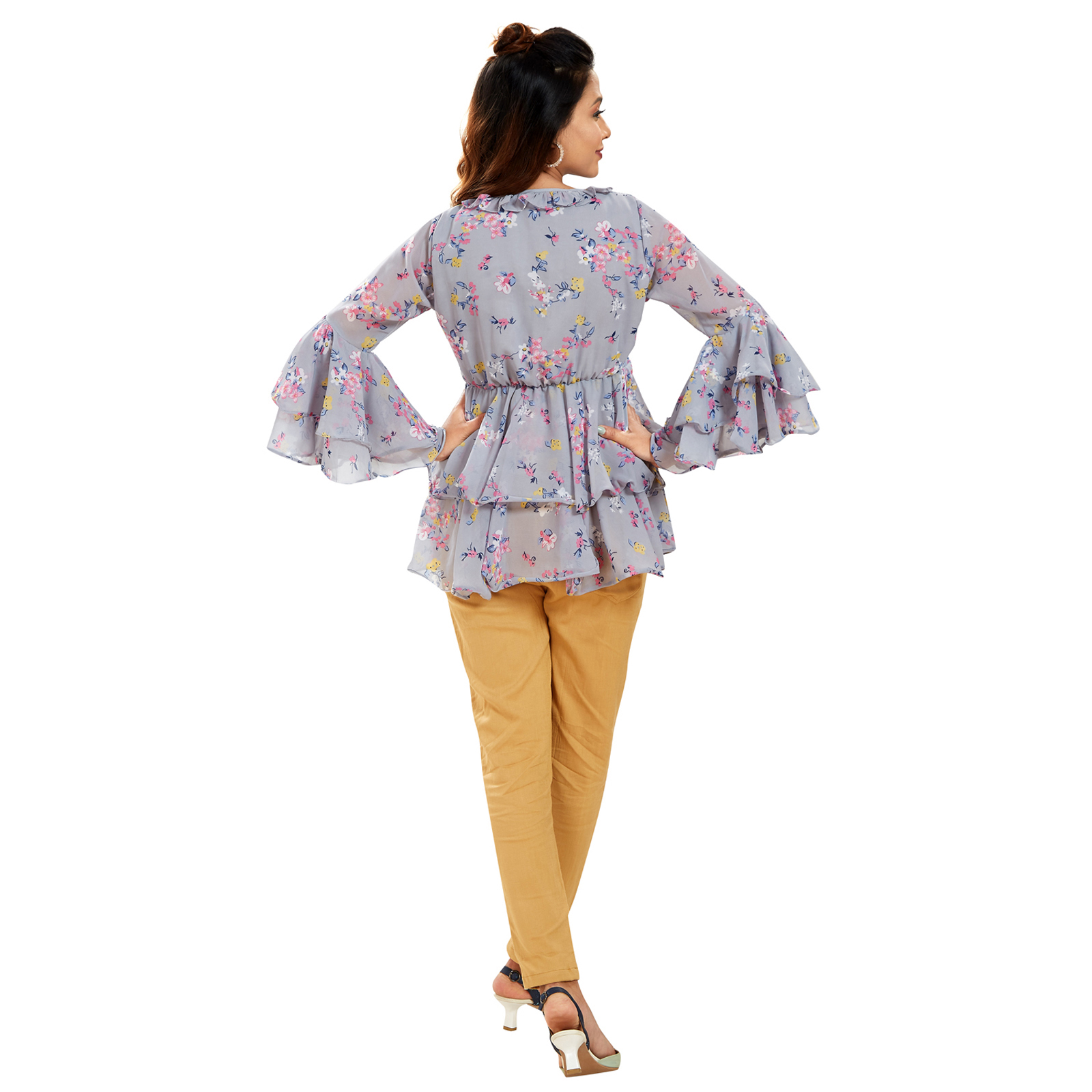 Floral Georgette Layered Maternity Top - Grey - Image 5