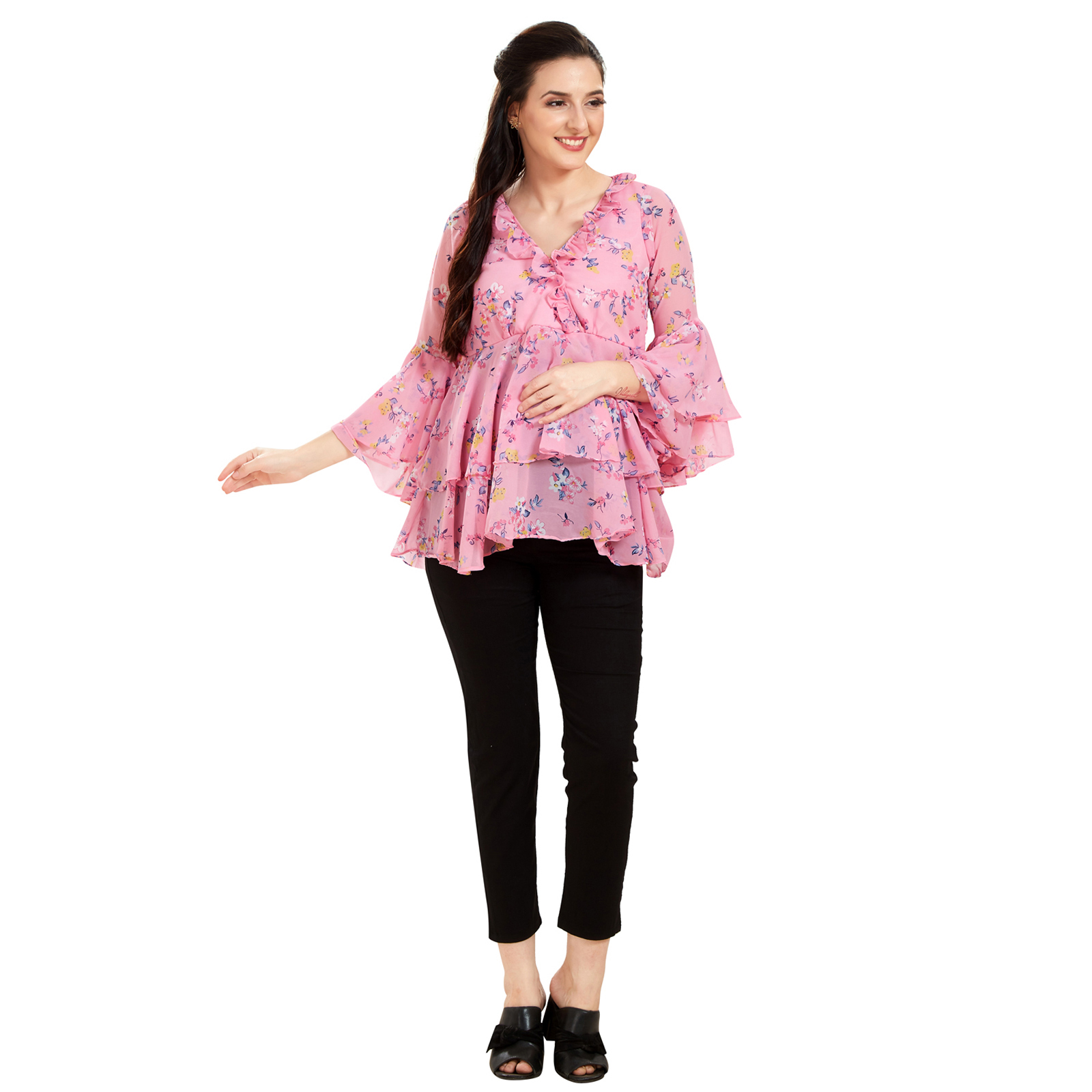 Floral Printed Georgette Maternity Top - Pink