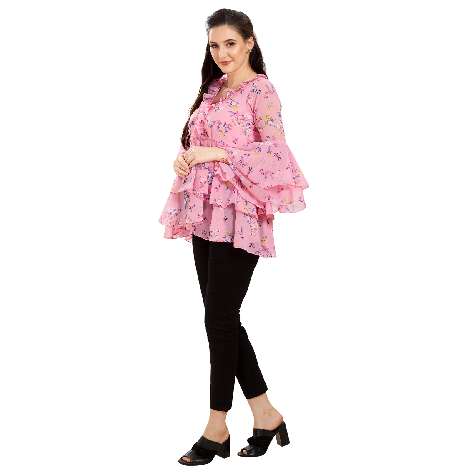 Floral Printed Georgette Maternity Top - Pink - Image 2