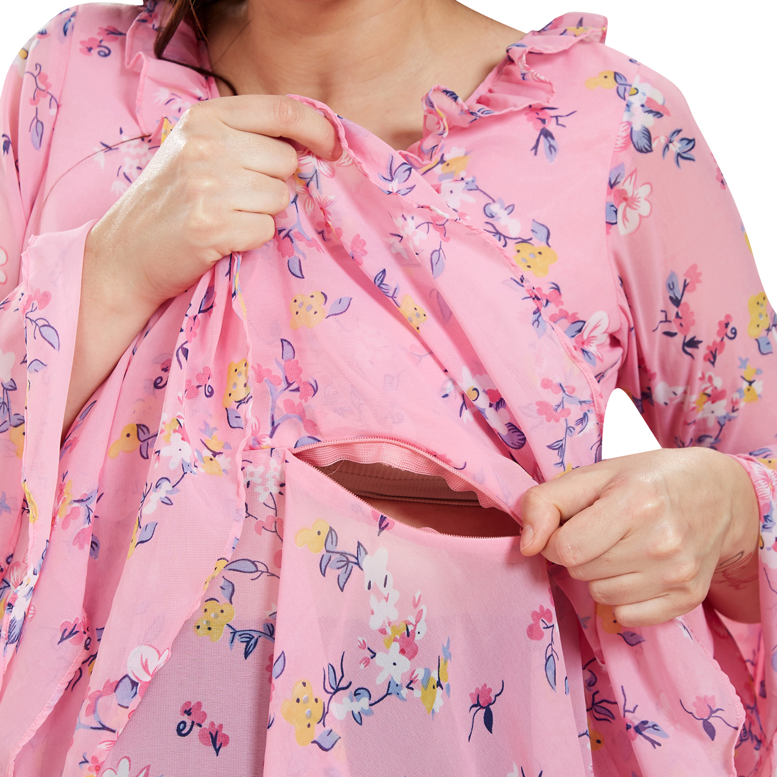 Floral Printed Georgette Maternity Top - Pink - Image 4