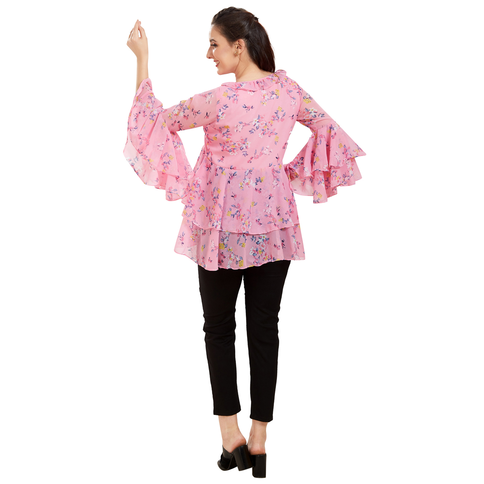 Floral Printed Georgette Maternity Top - Pink - Image 5