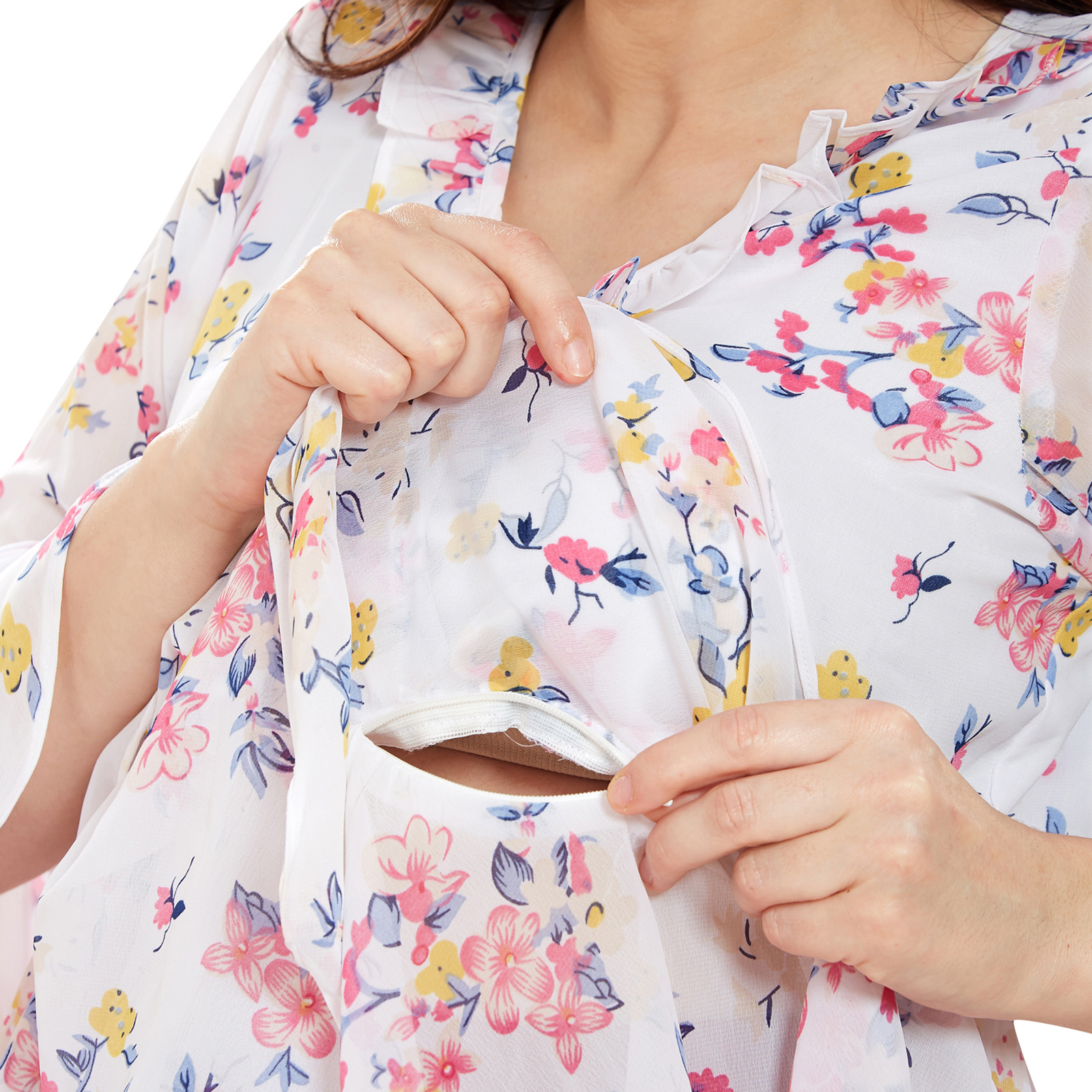 Floral Georgette Layered Maternity Top - Red - Image 4
