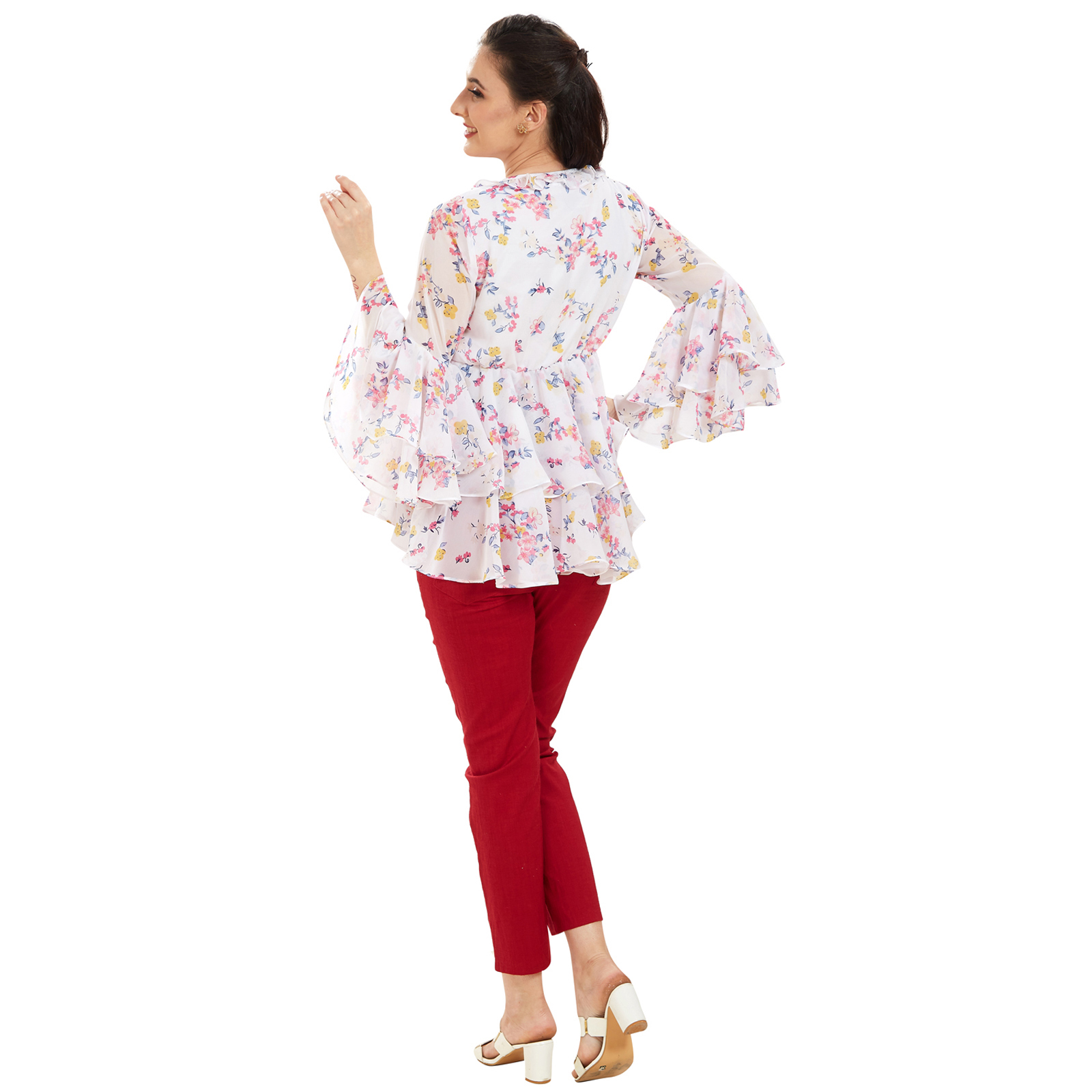 Floral Georgette Layered Maternity Top - Red - Image 5