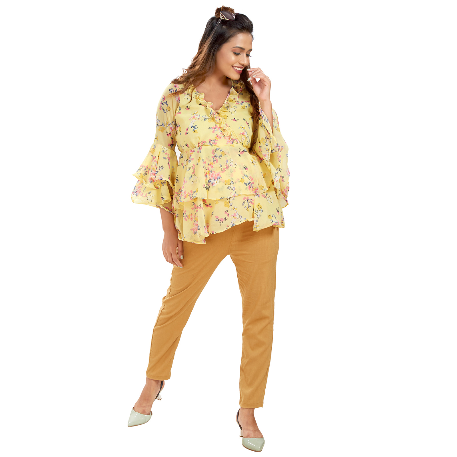 Floral Printed Georgette Maternity Top - Red
