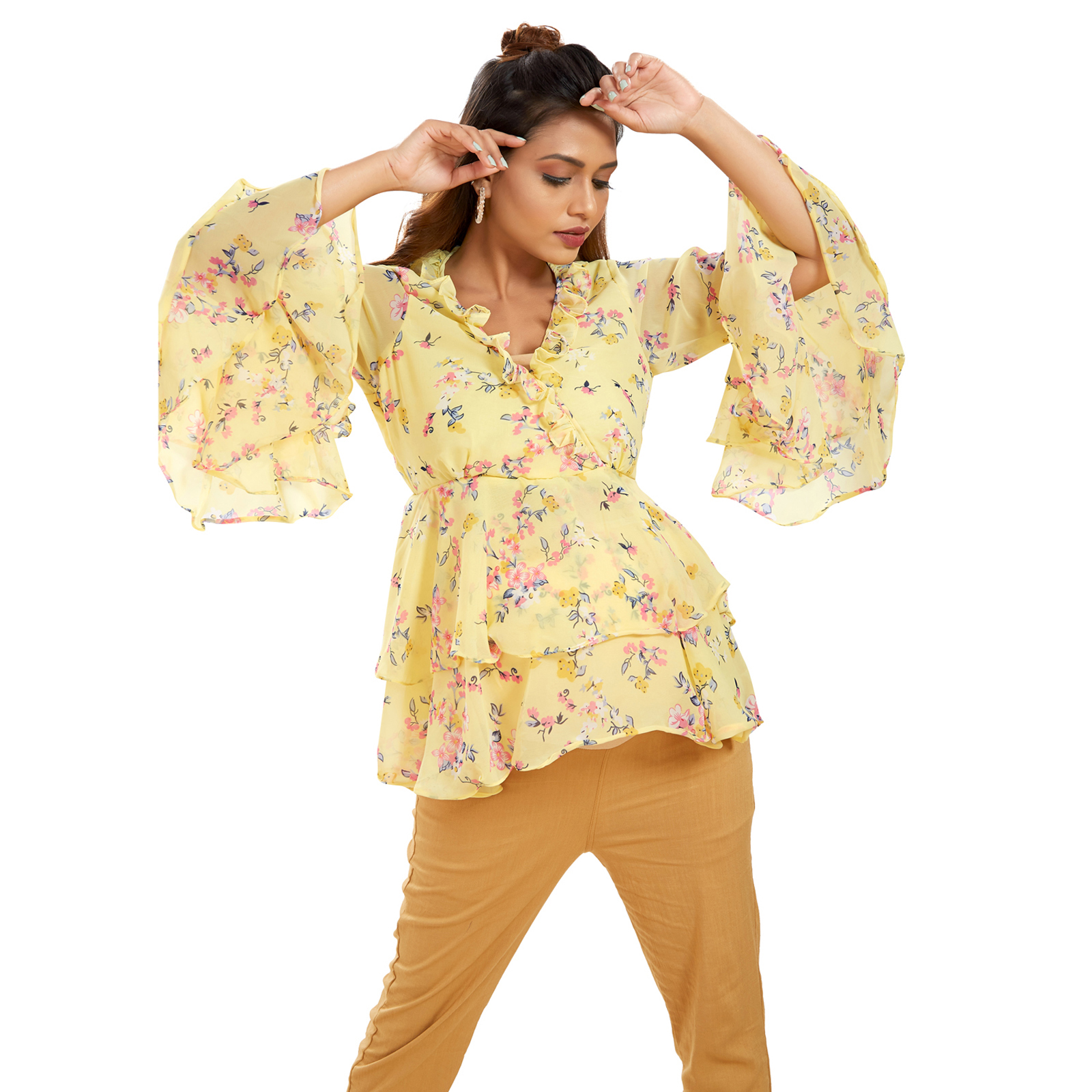 Floral Printed Georgette Maternity Top - Red - Image 2