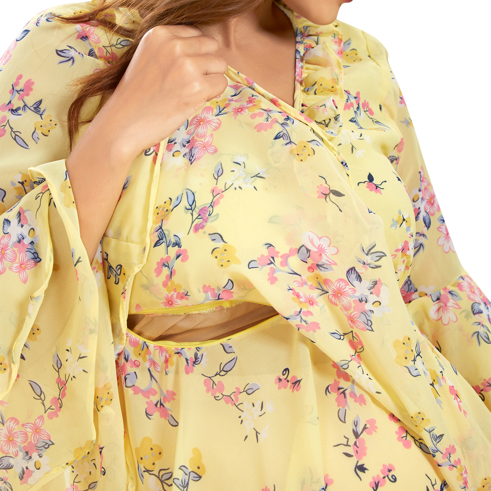 Floral Printed Georgette Maternity Top - Red - Image 4