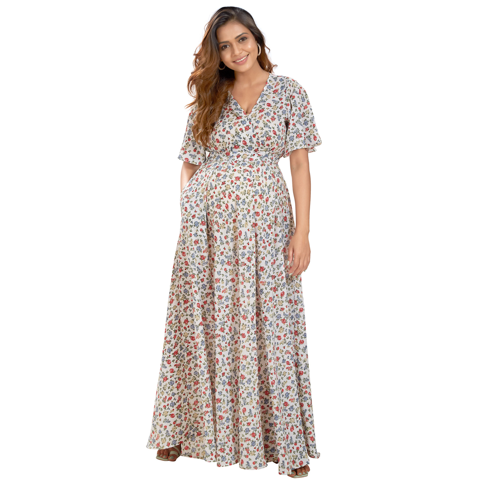 White Doublelayer Georgette Maternity Dress - White