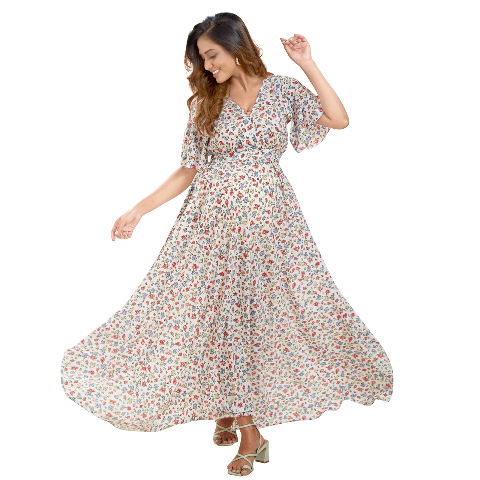 White Doublelayer Georgette Maternity Dress - White - Image 2