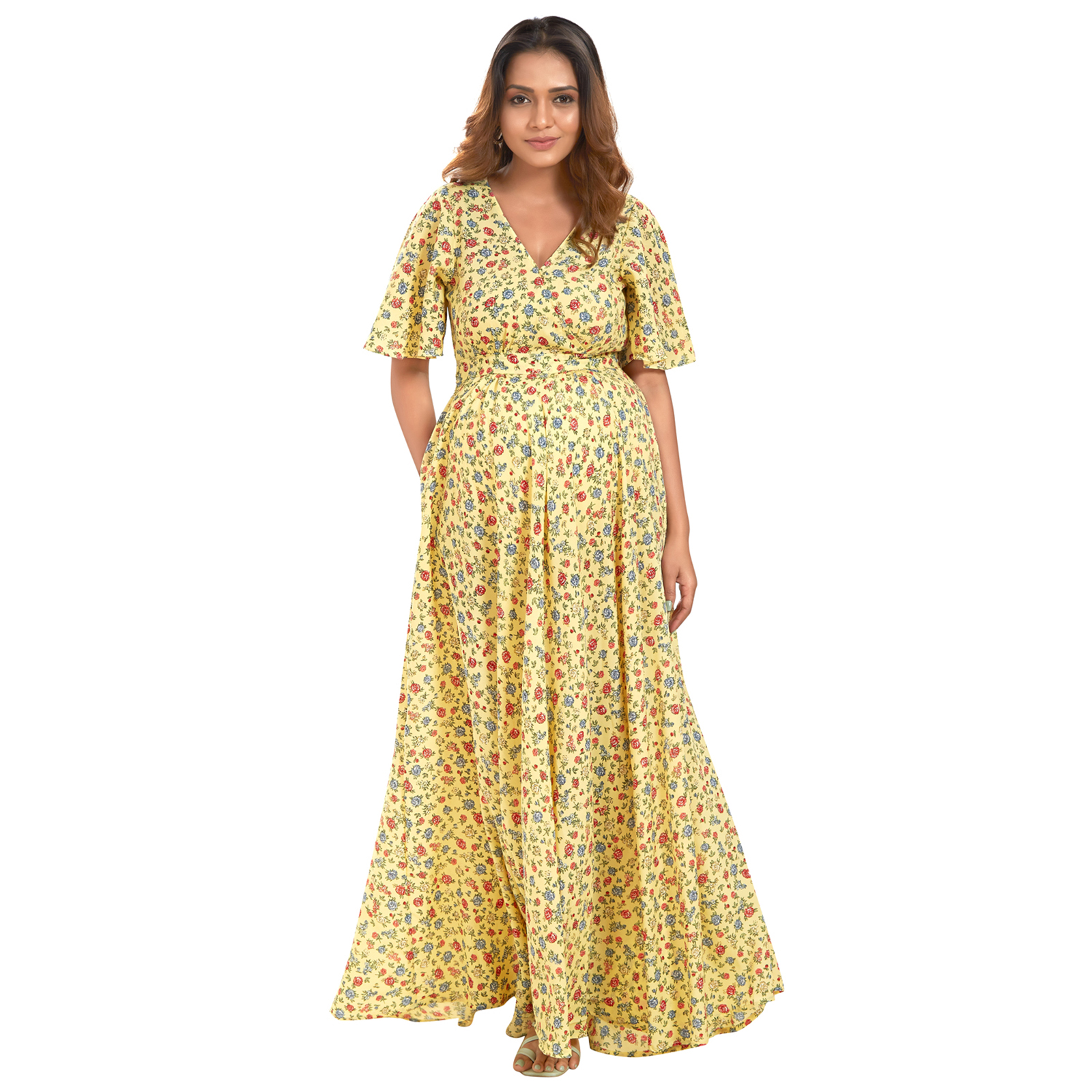 Yellow Georgette Fulllength Maternity Dress - Yellow