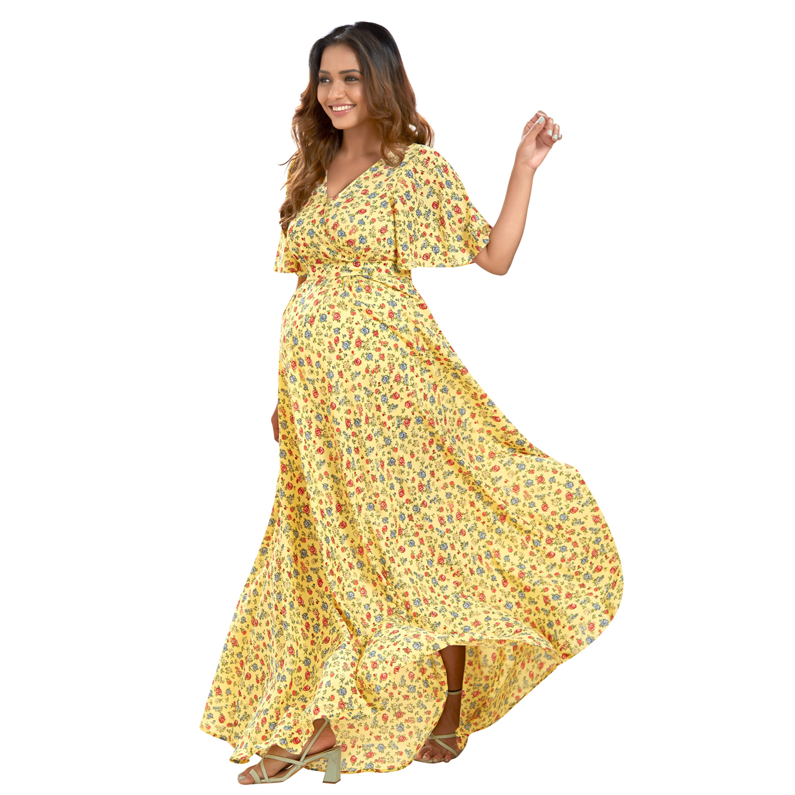 Yellow Georgette Fulllength Maternity Dress - Yellow - Image 2
