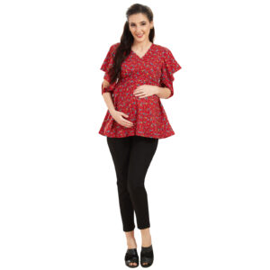 Maroon Overlap Tieup Maternity Top - Maroon