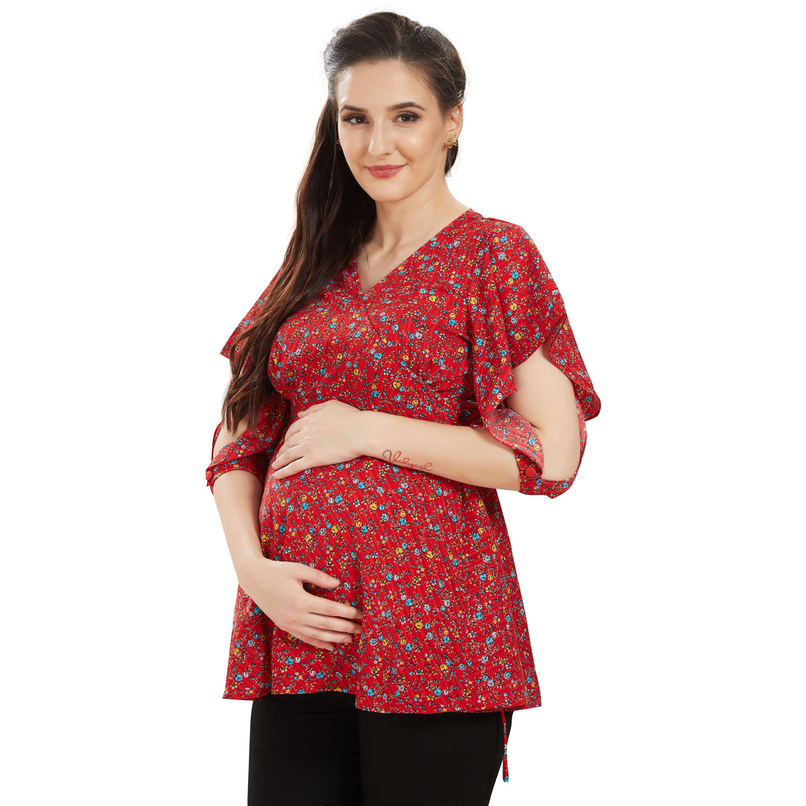Maroon Overlap Tieup Maternity Top - Maroon - Image 3