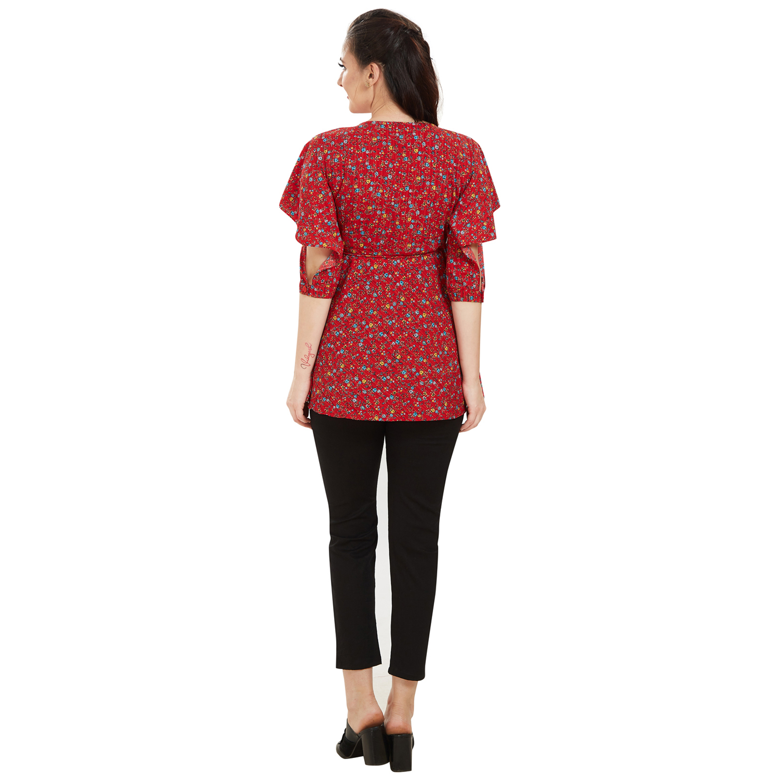 Maroon Overlap Tieup Maternity Top - Maroon - Image 5