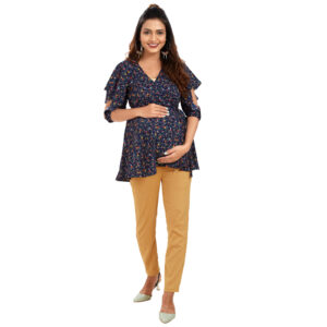 Navy Blue Overlap Maternity Top - Blue