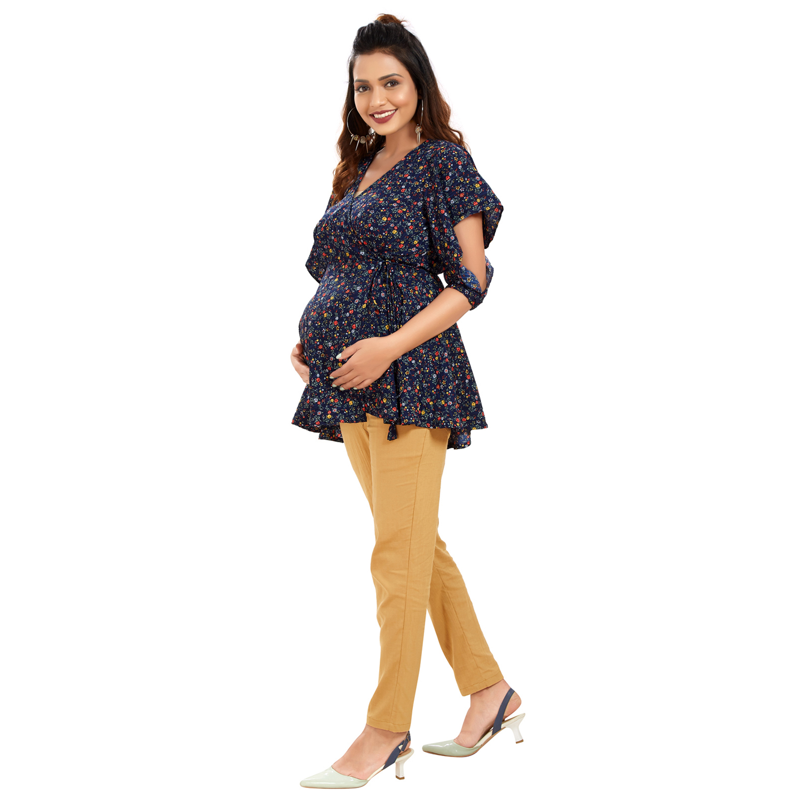 Navy Blue Overlap Maternity Top - Blue - Image 2