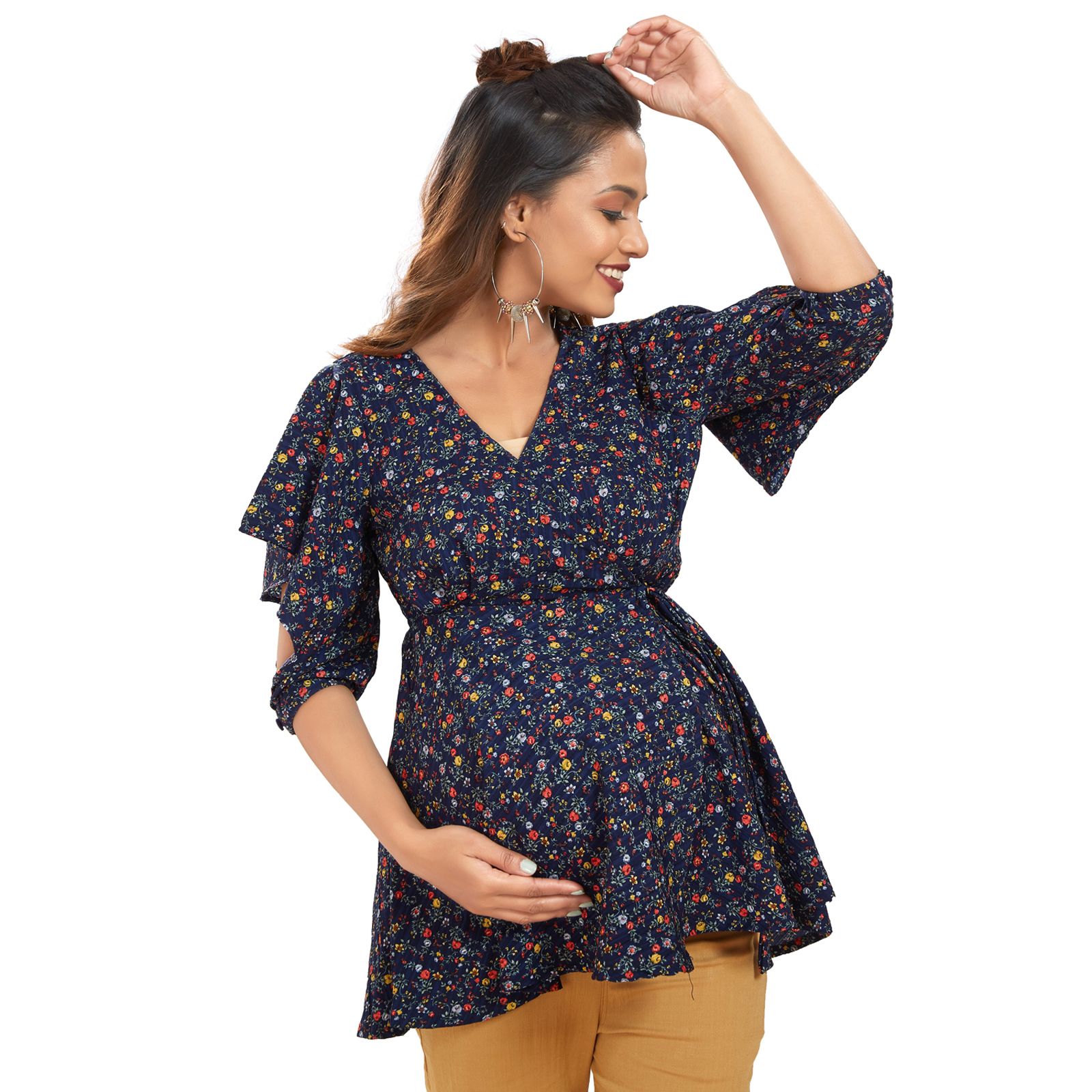 Navy Blue Overlap Maternity Top - Blue - Image 3