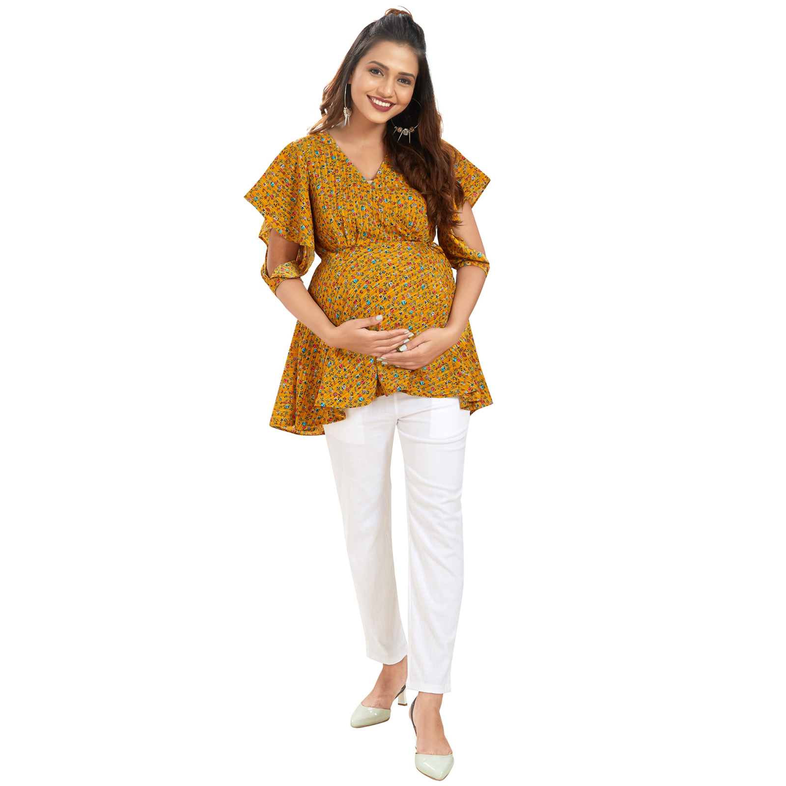 Rust Overlap Tieup Maternity Top - Red
