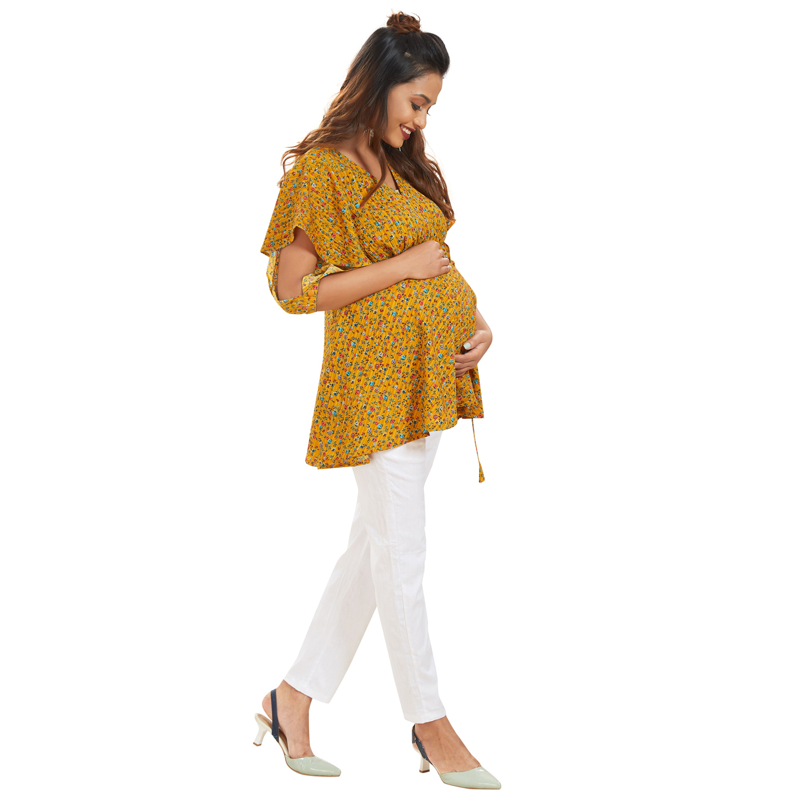 Rust Overlap Tieup Maternity Top - Red - Image 2
