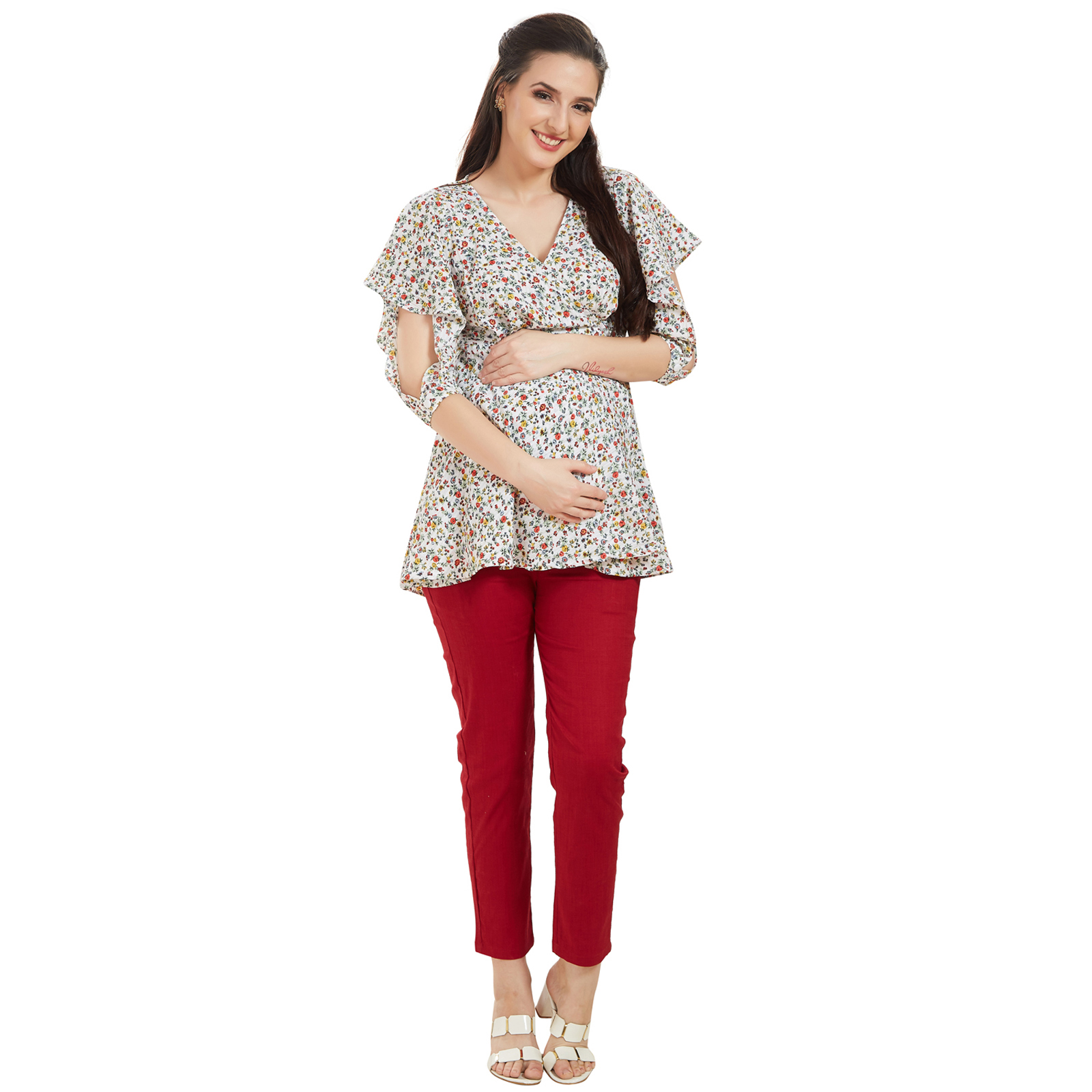 White Overlap Tieup Maternity Top - White