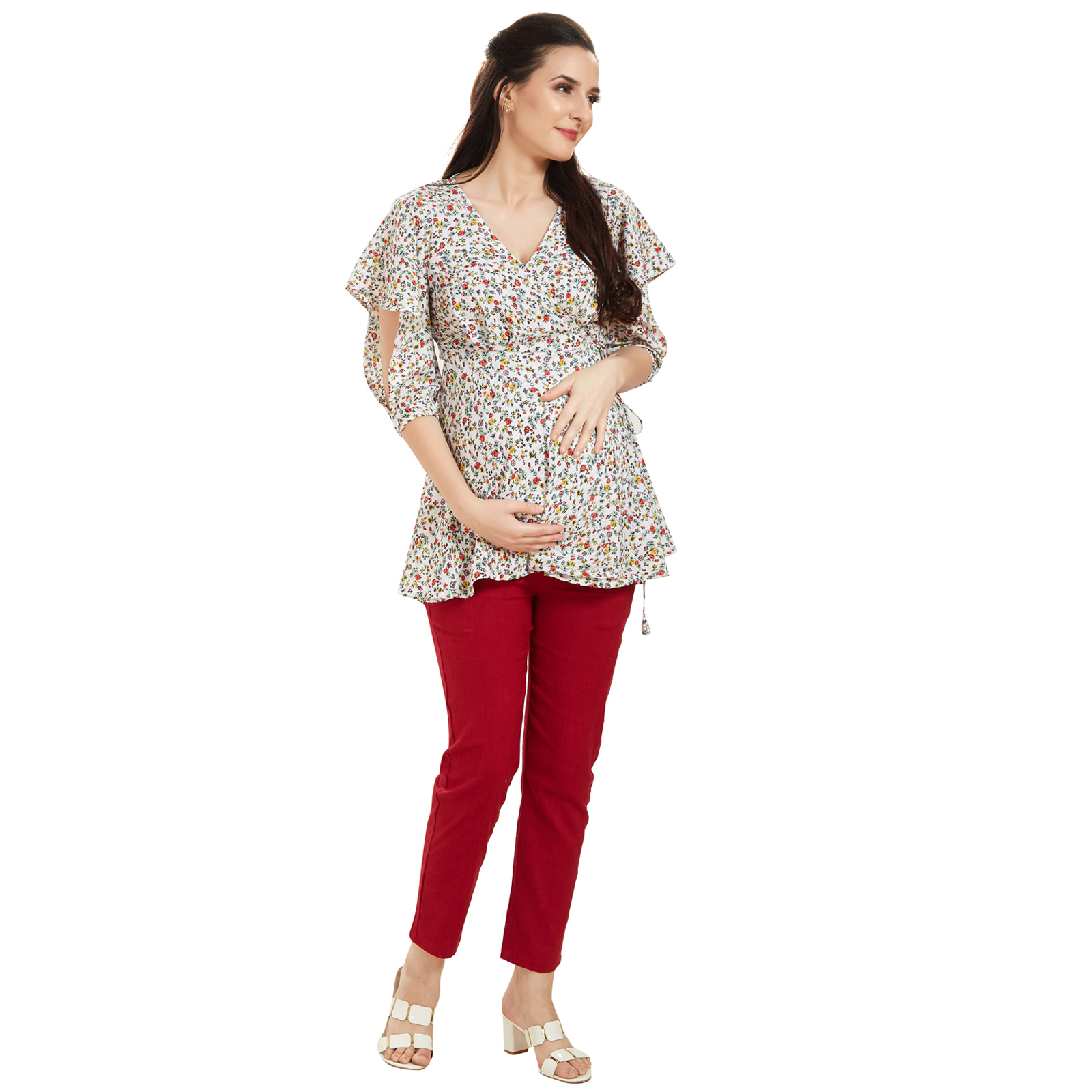 White Overlap Tieup Maternity Top - White - Image 2
