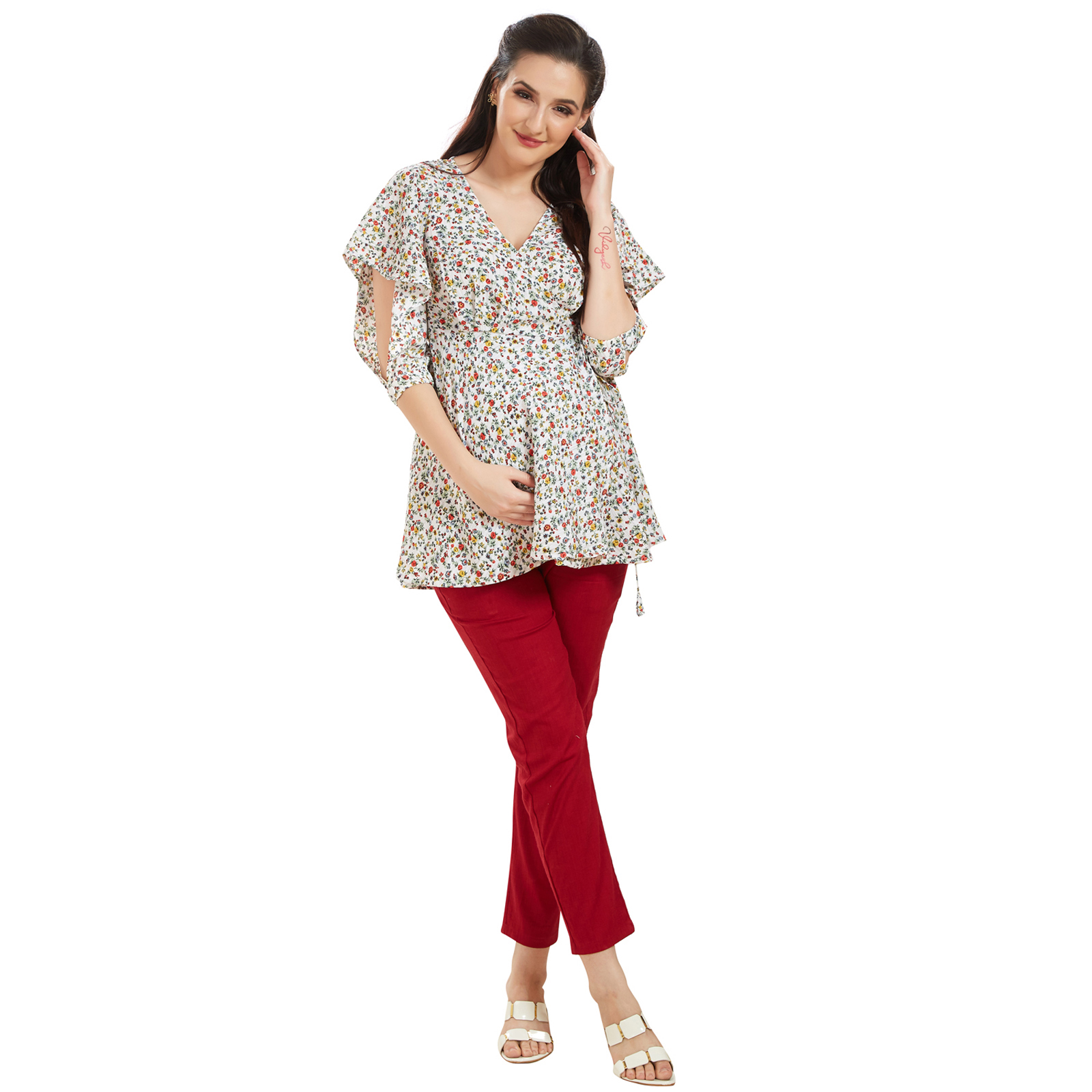 White Overlap Tieup Maternity Top - White - Image 3