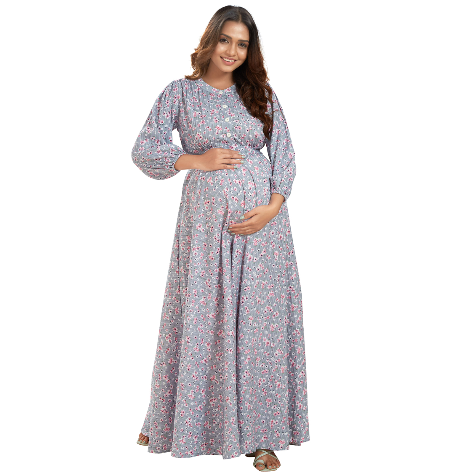 Grey Soft Rayon Maternity Dress - Grey