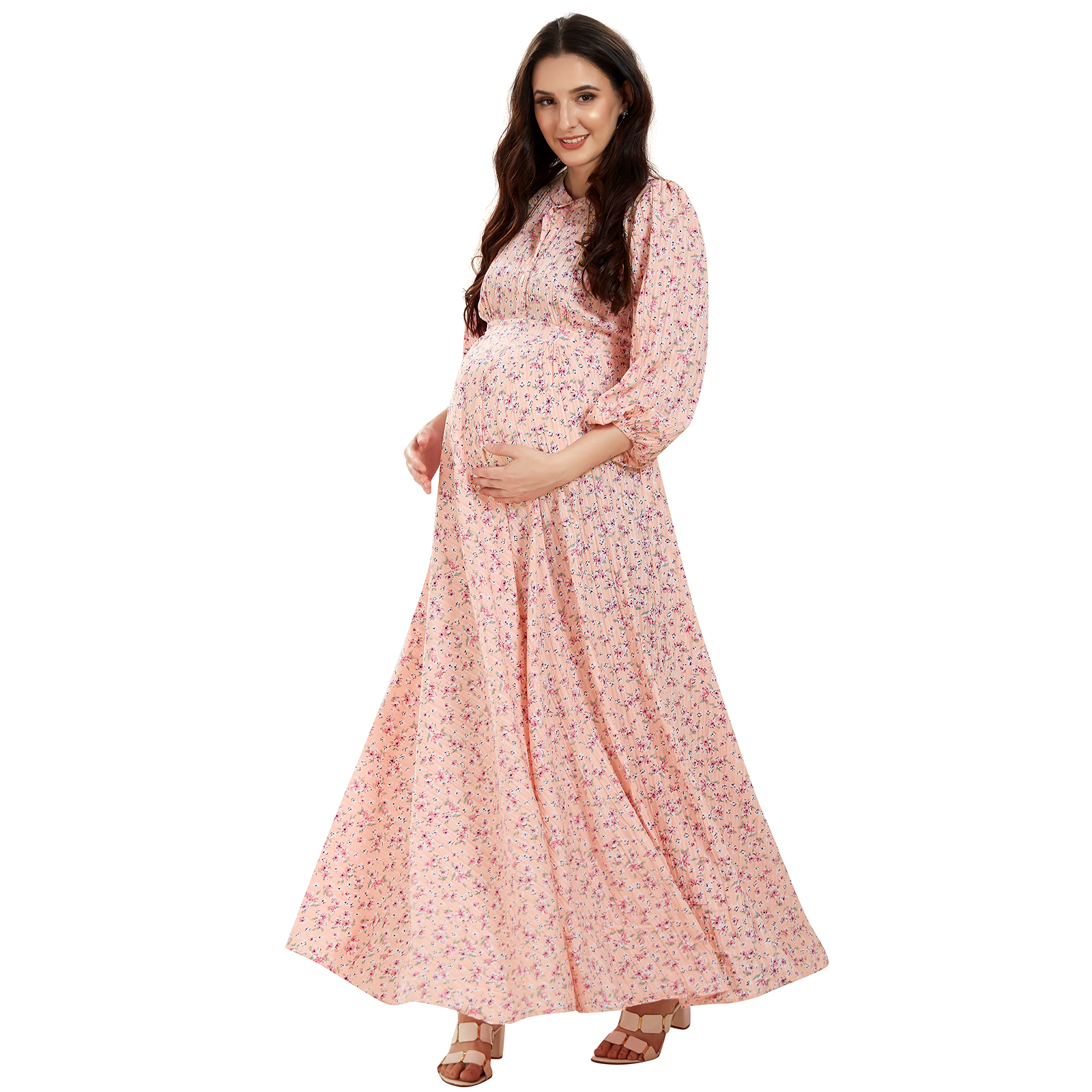 Peach Soft Rayon Maternity Dress - Peach