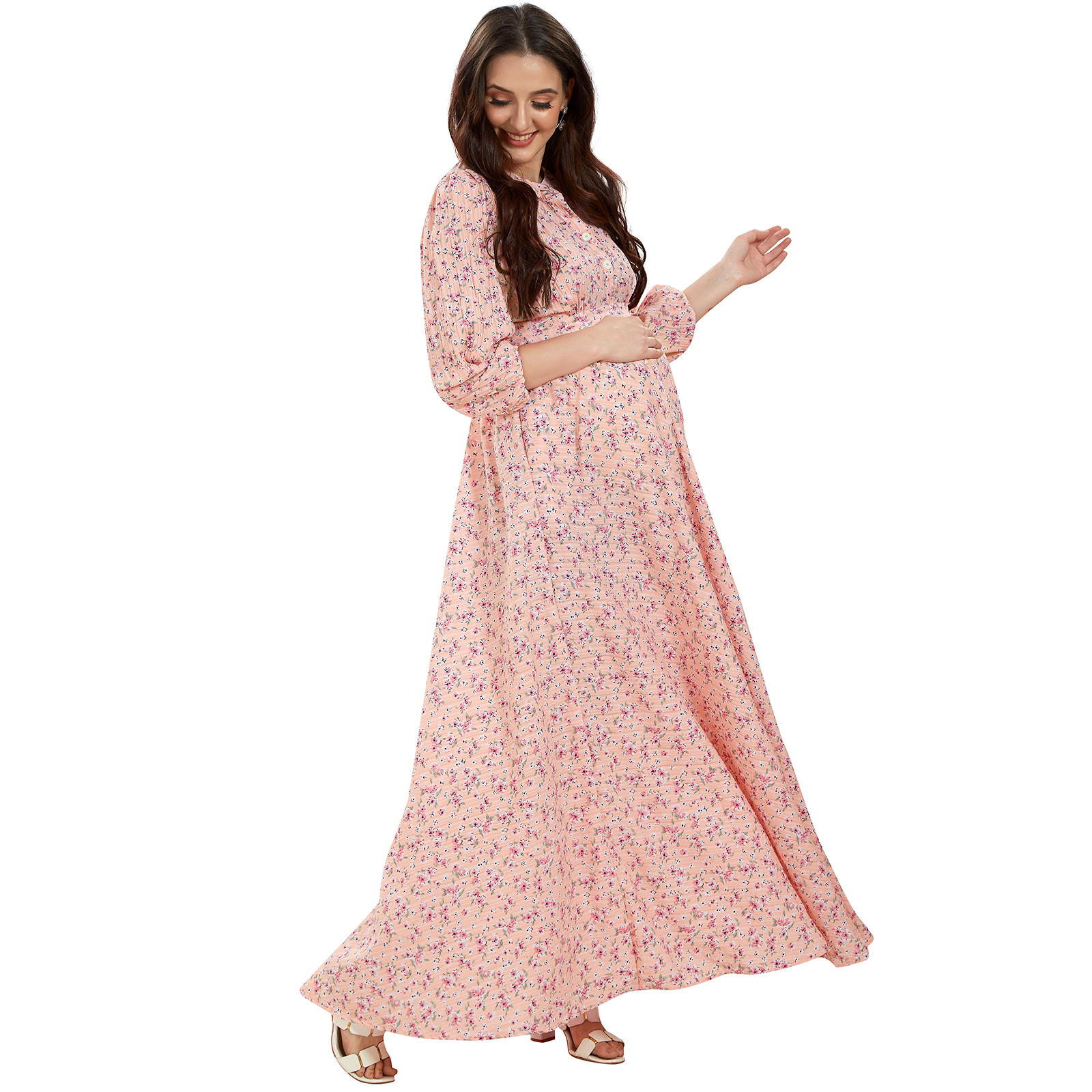 Peach Soft Rayon Maternity Dress - Peach - Image 2