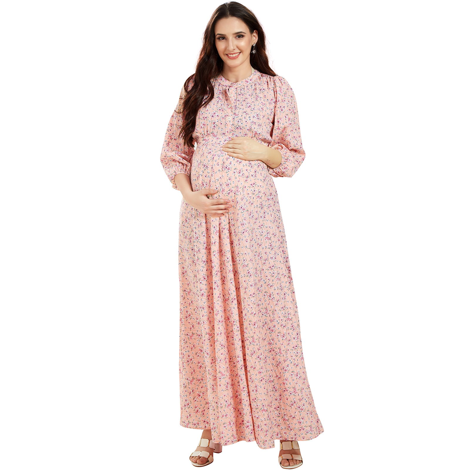 Peach Soft Rayon Maternity Dress - Peach - Image 3
