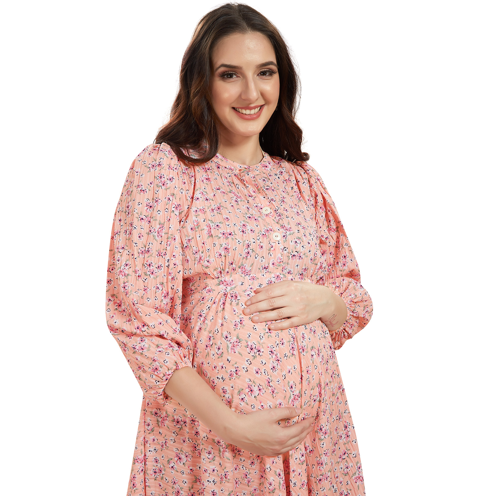 Peach Soft Rayon Maternity Dress - Peach - Image 4