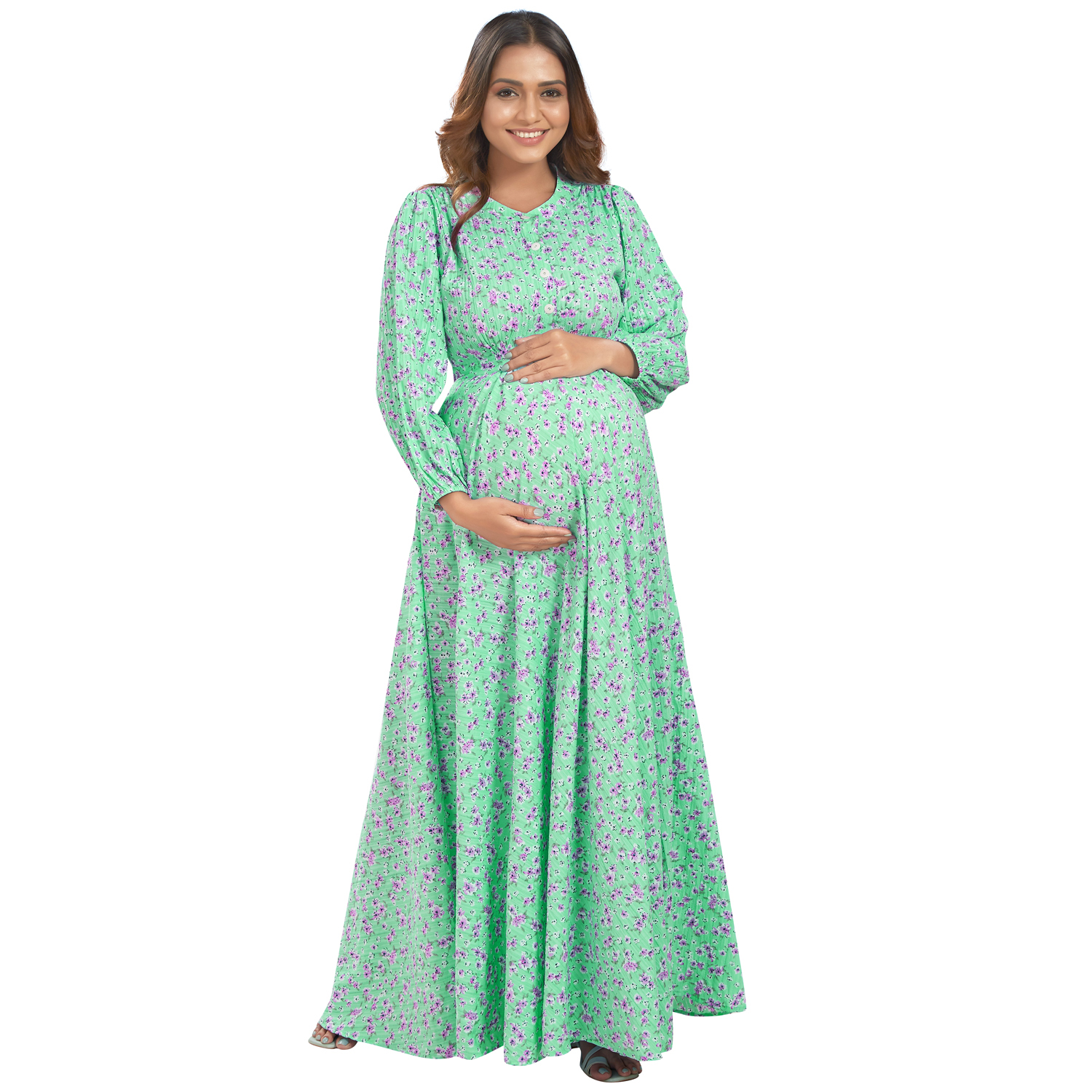 Sea Green Soft Maternity Dress - Green
